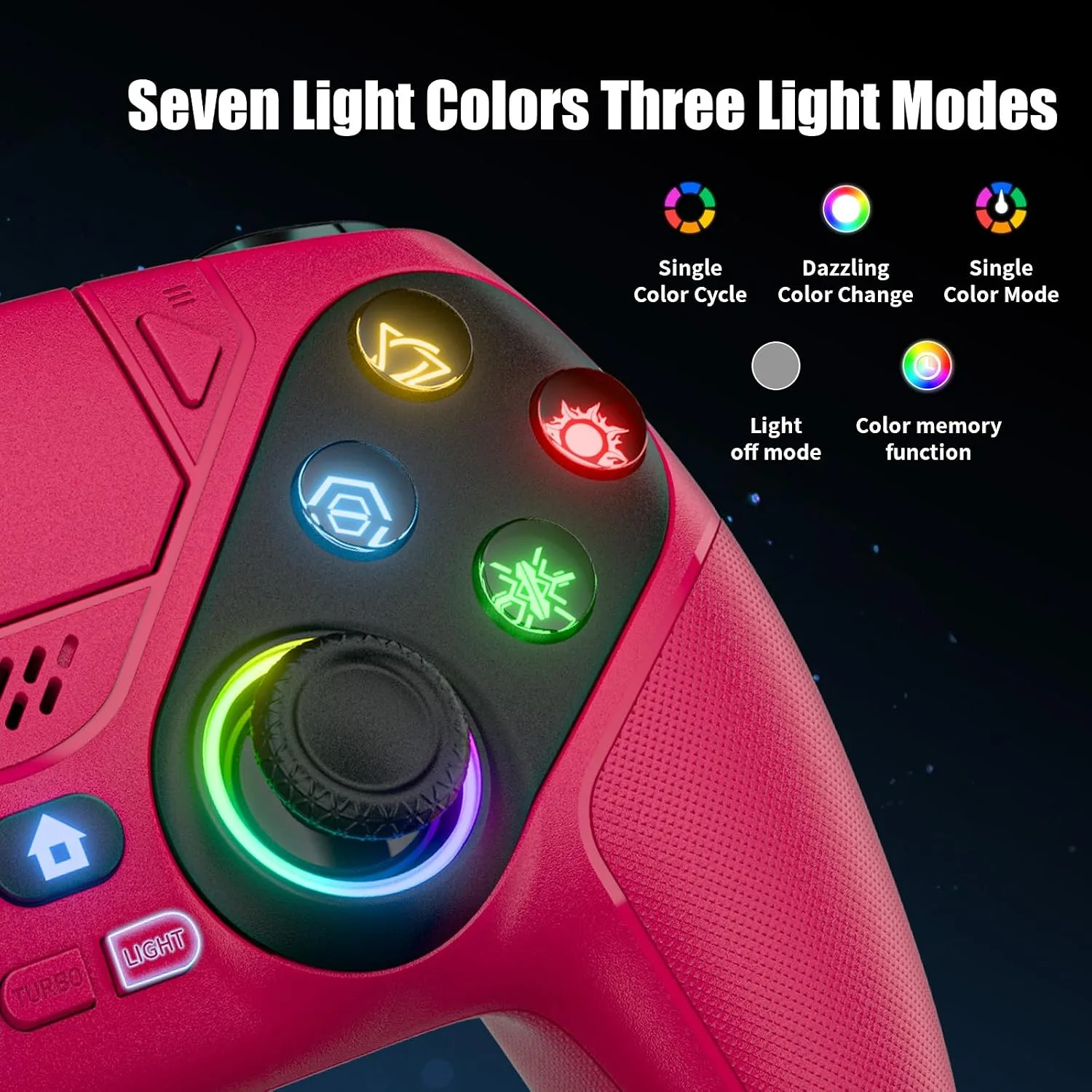 Gamrombo LED Wireless Controller for PS5, Compatible with PS5 Pro/Slim/PC, Dual Vibration, Macro/Turbo Function, 3.5mm Audio Jack, 6-Axis Motion Control Gamepad with Speaker(Maroon)