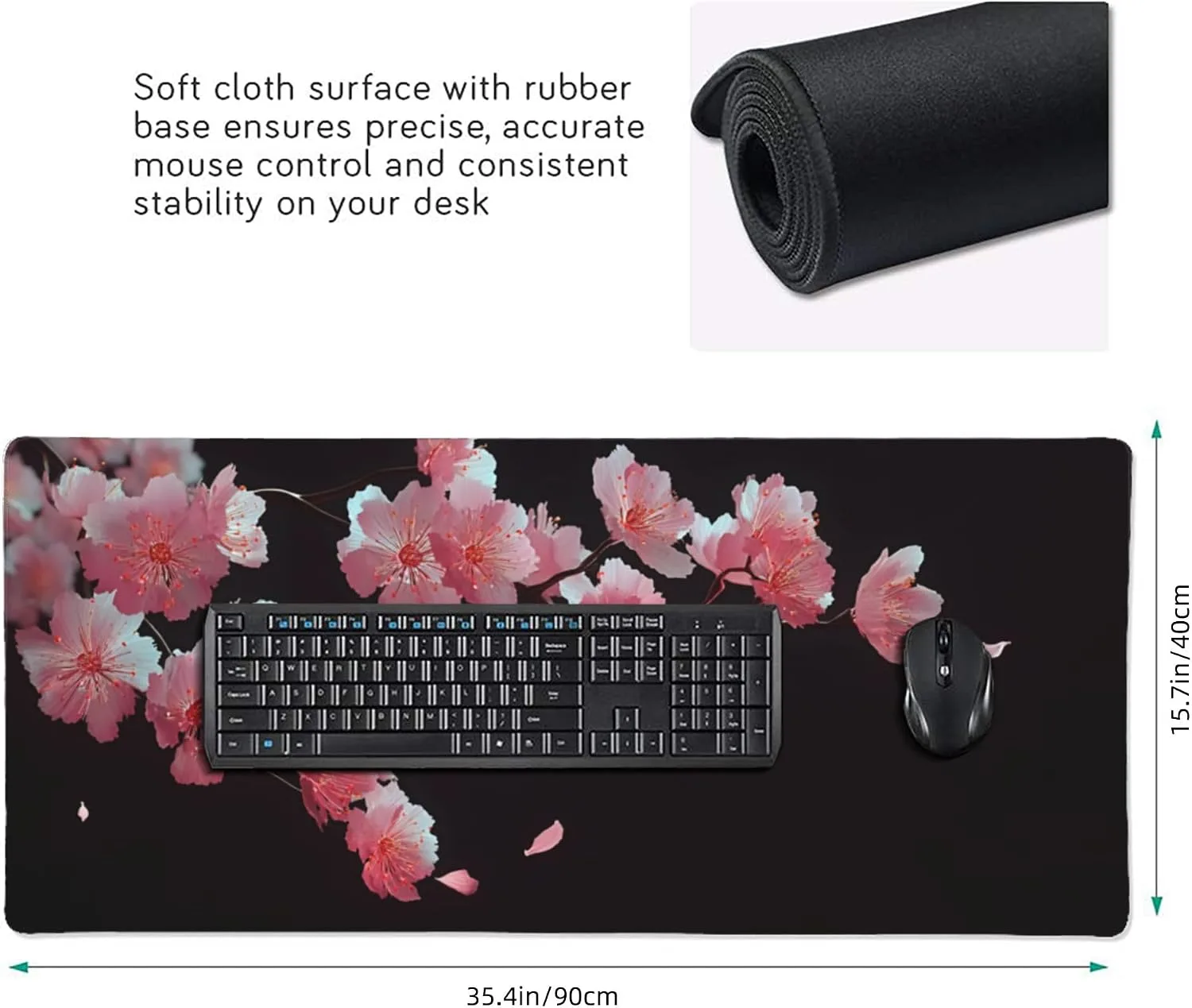 Cherry Blossom Extended Gaming Mouse Pad, Non-Slip Rubber Base, Washable, Oversized Desk Mat, 35.4" x 15.7" Inches