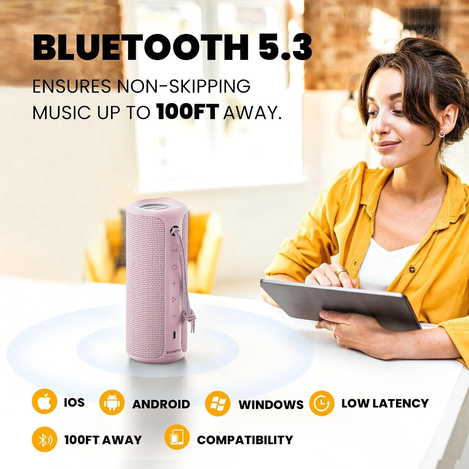 MIATONE Bluetooth Speaker 36W Stereo Sound Bass Present Woman Gifts - Pink