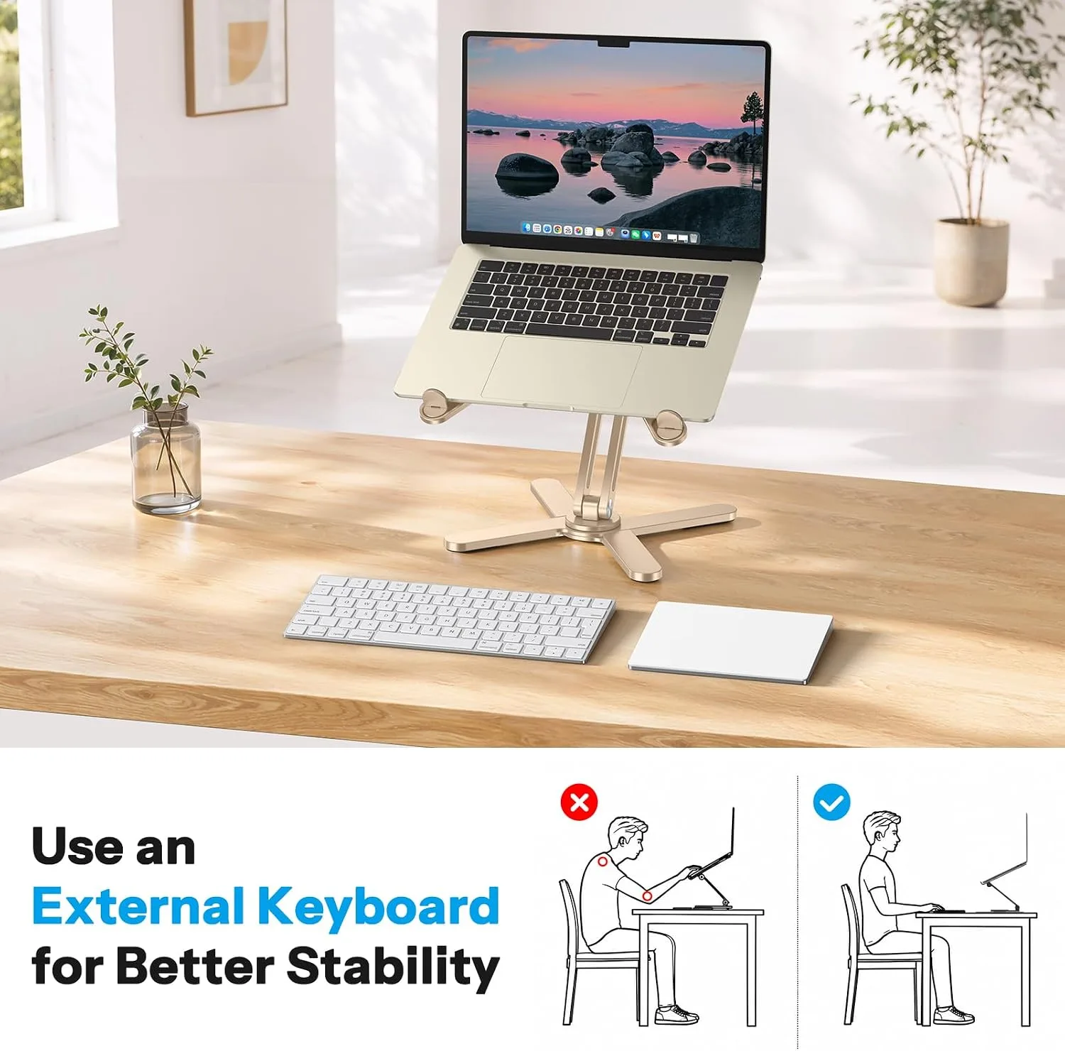 OMOTON LA10 360° Rotating Laptop Stand Riser Foldable for Desk, Gold