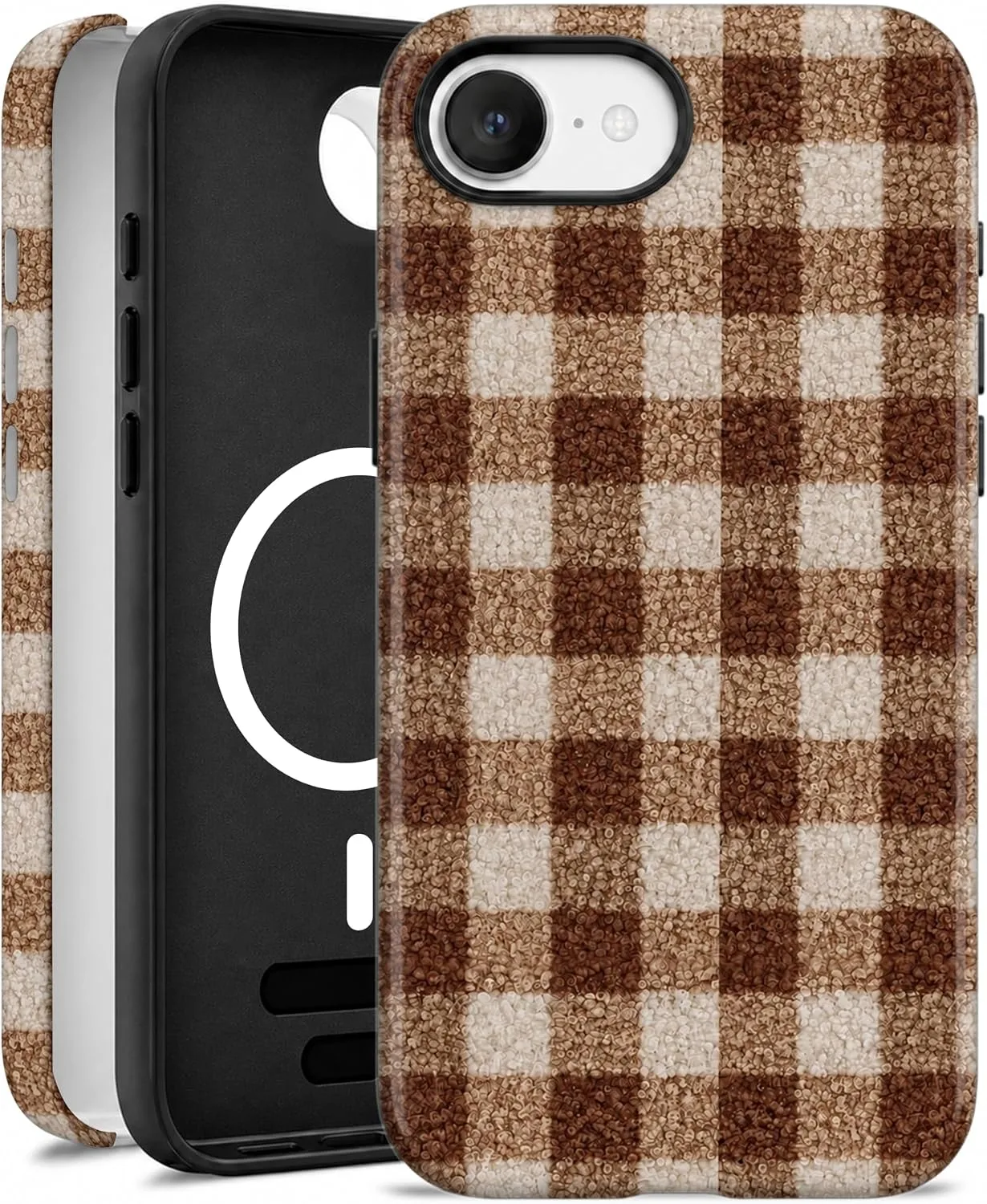 Funda magnética para iPhone 16E/17E Elystara marrón cuadros vichy