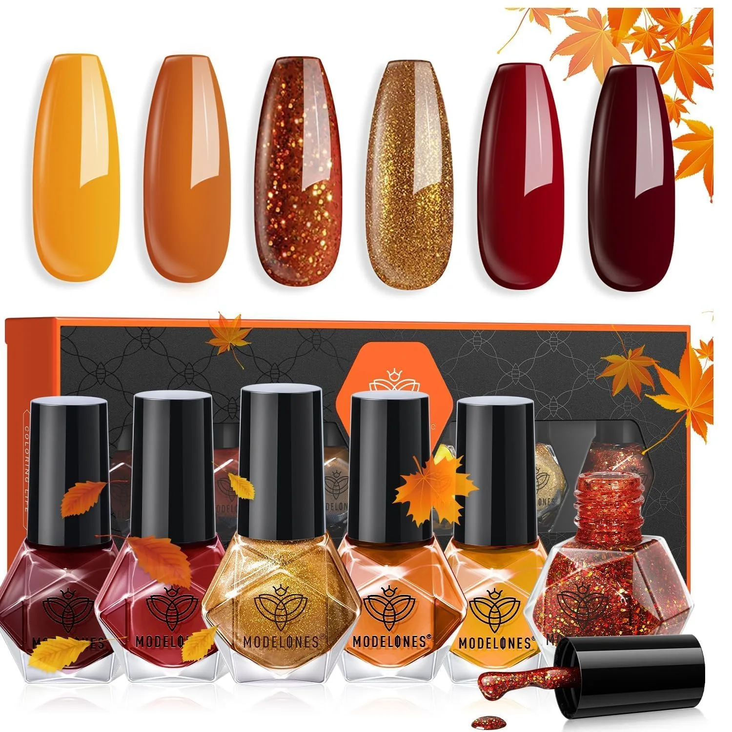 modelones Fall Nail Polish, 6 Colors Quick Dry Gold Yellow Nail Polish Set