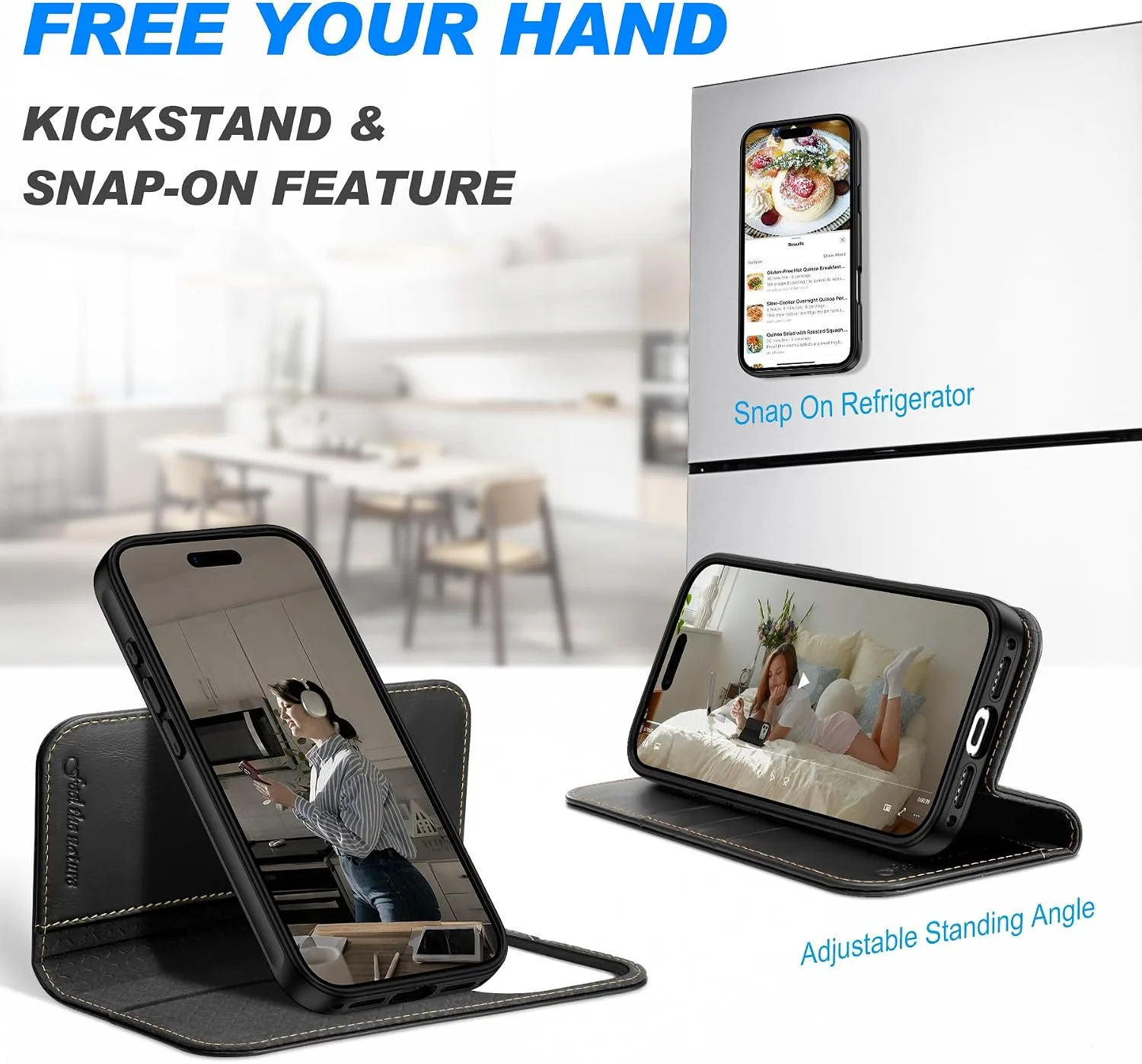 SHIELDON 2 in 1 Leather Wallet Case for iPhone 18 Pro/17 Pro, Retro Black