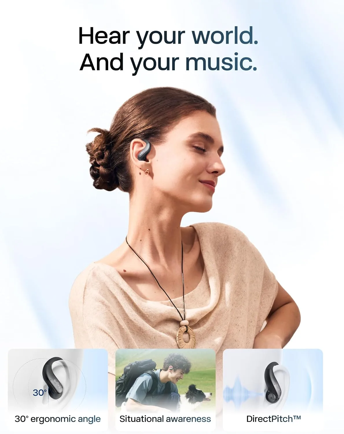 SHOKZ OpenFit Air 2, Open Earbuds, Black, Water Resistant, Secure Earhooks