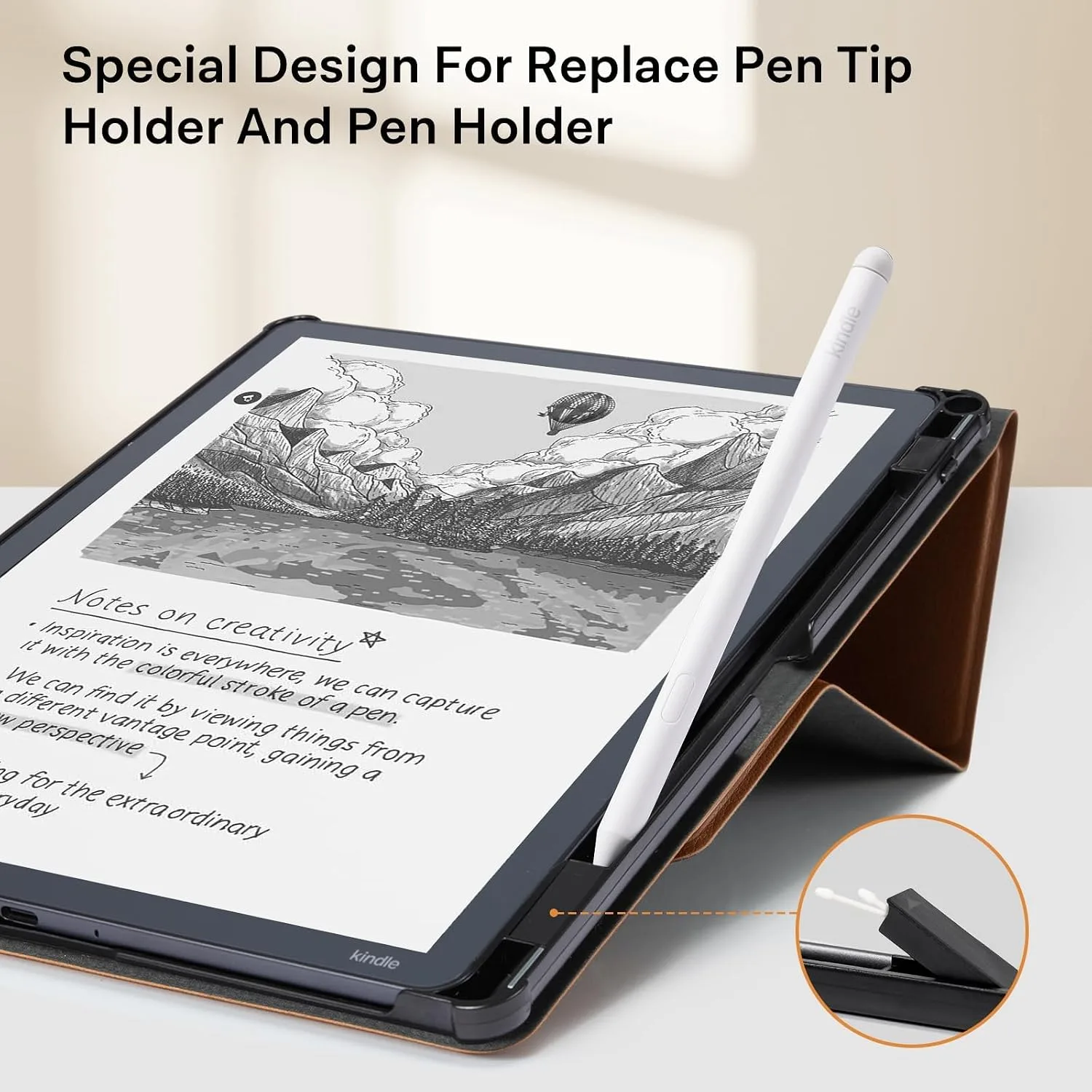 CoBak Case for 11" Kindle Scribe 3rd Generation 2025, Kindle Scribe Colorsoft with Two Viewing Angles - All New PU Leather Cover with Auto Sleep Wake, Pen Holder. Brown