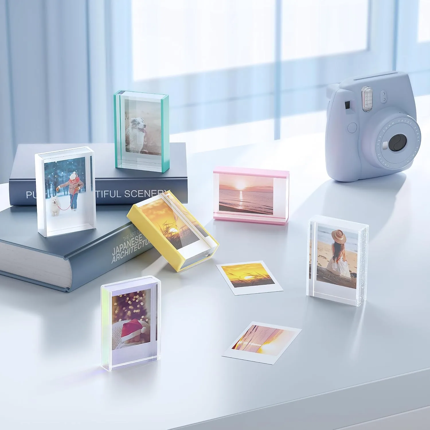 Instax Mini Picture Frames, 2x3 Small Photo Frame for Polaroid & Fujifilm Instax Mini Film, Cute Polaroid Picture Display Holder, Acrylic Little Photo Frames for Desktop Decor, Silver Glitter (3 Pack)