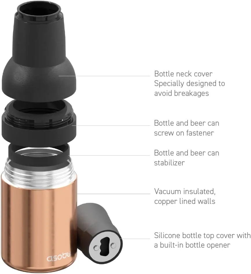 Asobu Frosty Beer Holder 2 Go Vacuum Insulated Double Walled Stainless Steel Beer Can and Bottle Cooler with Beer Opener, Bpa Free, Fits Standard 12oz Bottles & Cans, Gift for Beer Lovers