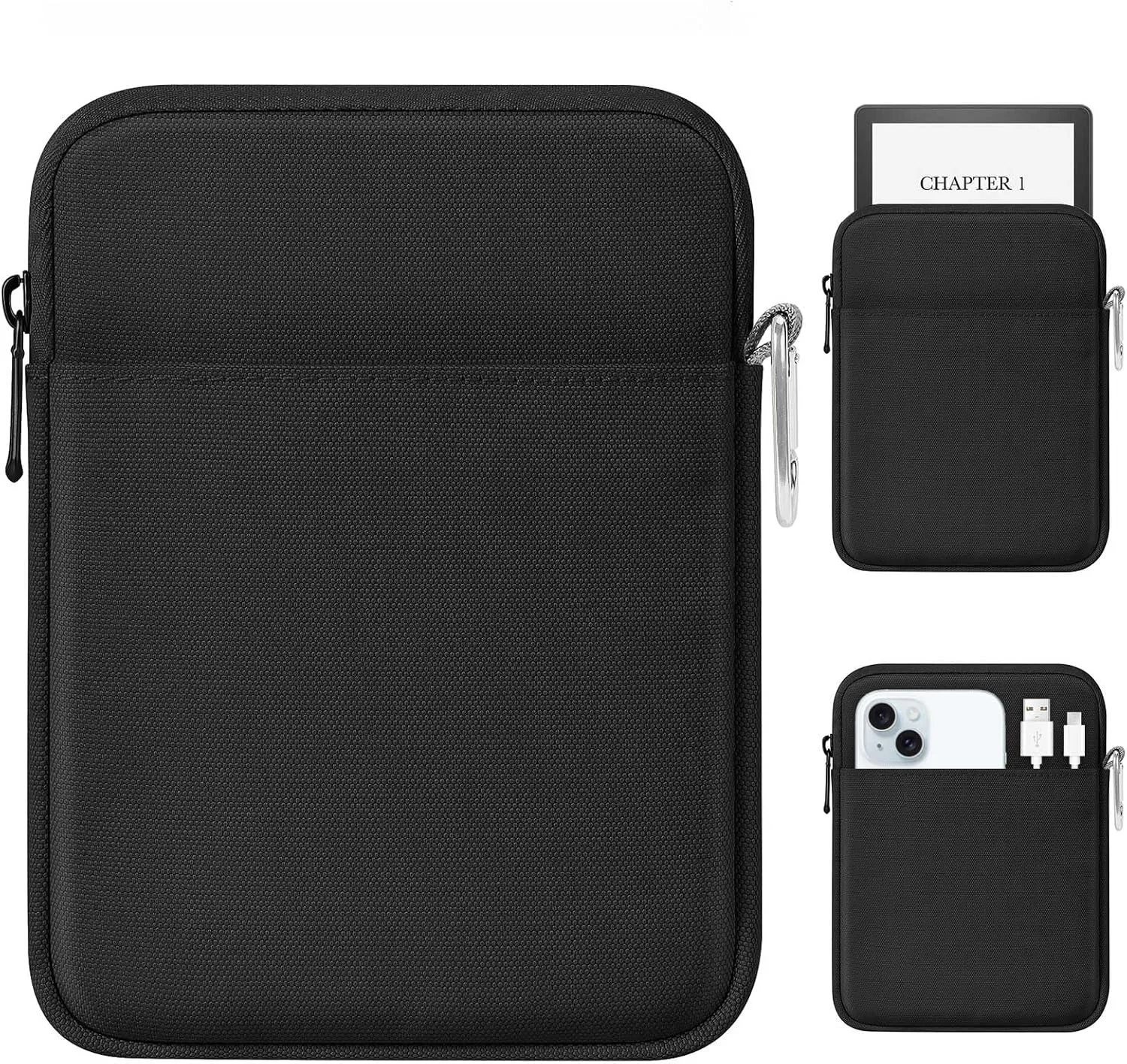 MoKo Padded Ereader Sleeve Case for 6-7 inch Tablet Bag, Compatible with 7" eReader Colorsoft Signature Edition 2024, 6" Kobo, 6" Nook, Black