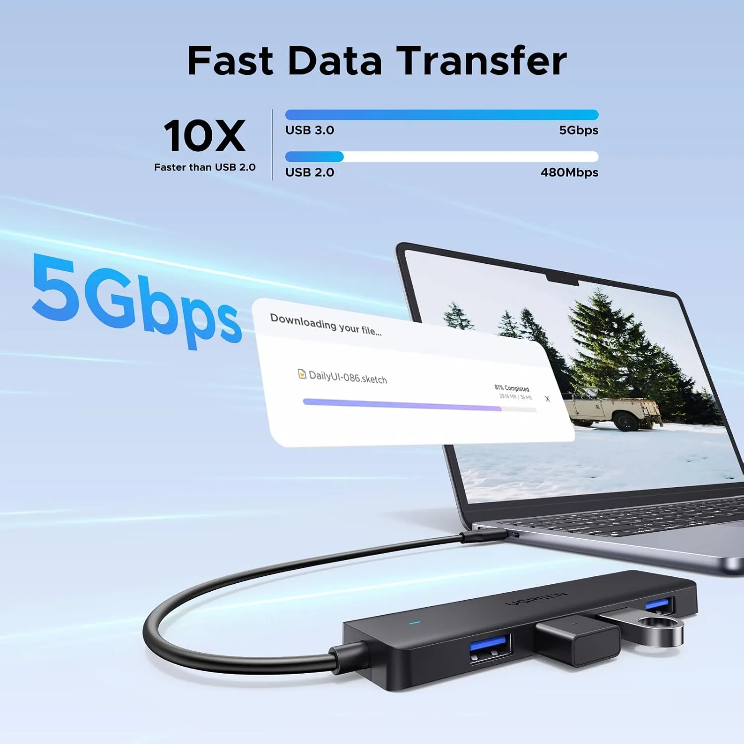 UGREEN USB C Hub, 4 Ports USB A Splitter Ultra-Slim USB Expander, 0.5 ft