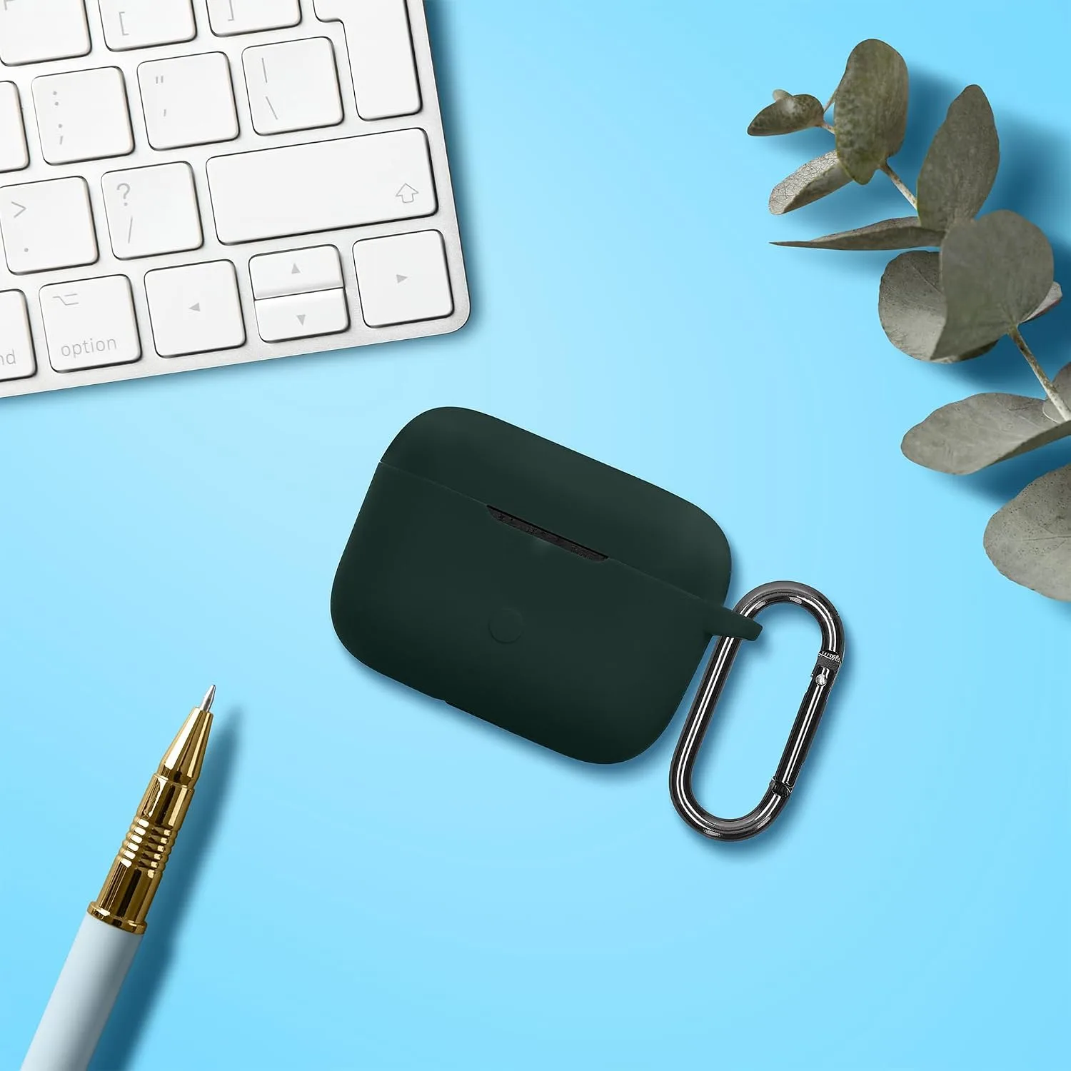 kwmobile Cover for Marshall Motif II ANC Case - Silicone Cover for Earbuds Charging Case - Protective Headphone Holder with Carabiner Clip - Dark Green
