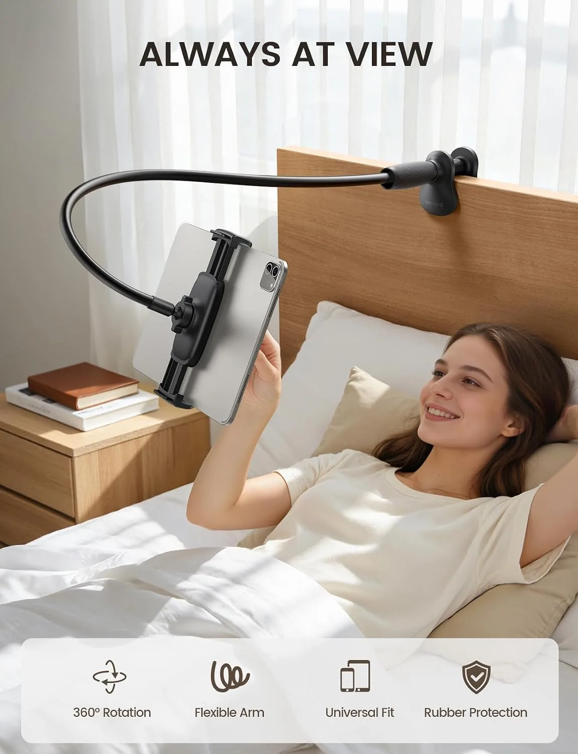 Lamicall Gooseneck Tablet Holder for Bed, Unique Tapered Flexible Arm