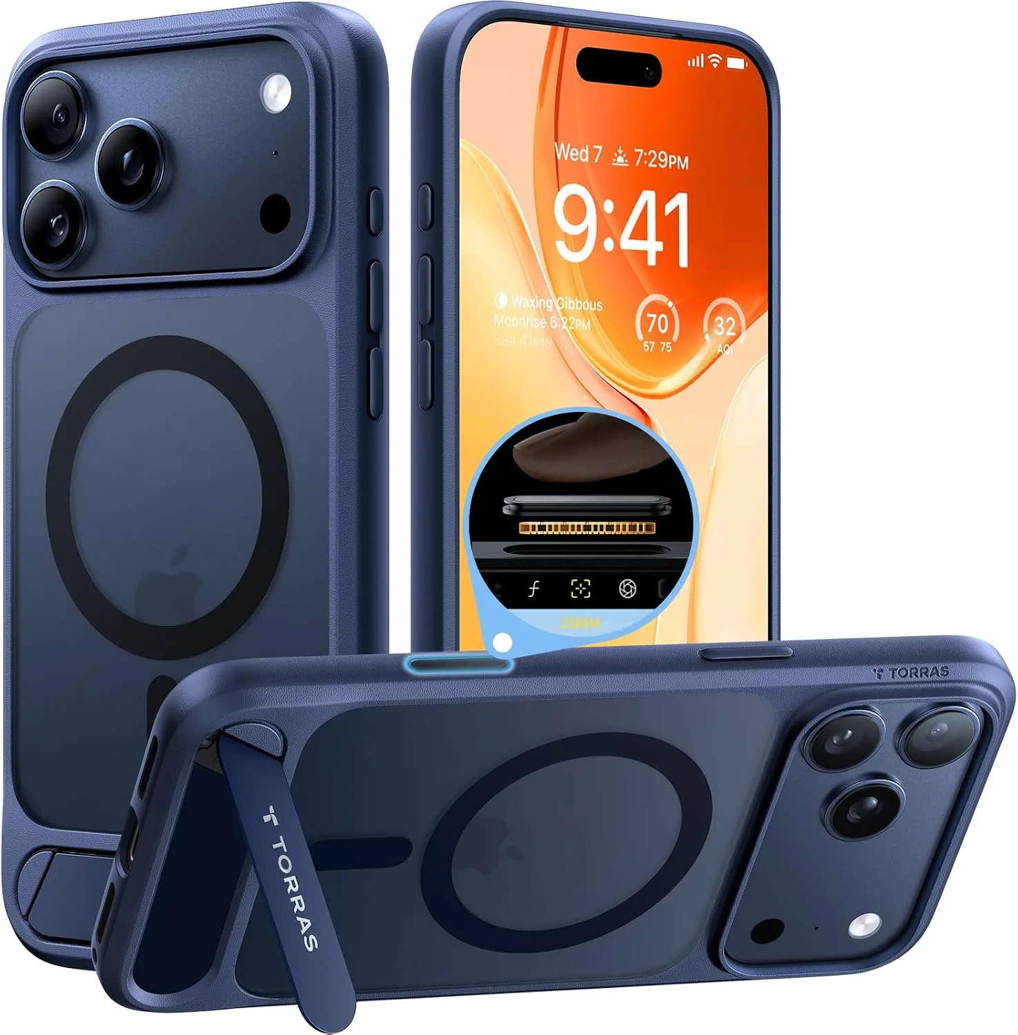 TORRAS Strong Magnetic Seamless Stand for iPhone 17 Pro Max Case Deep Blue