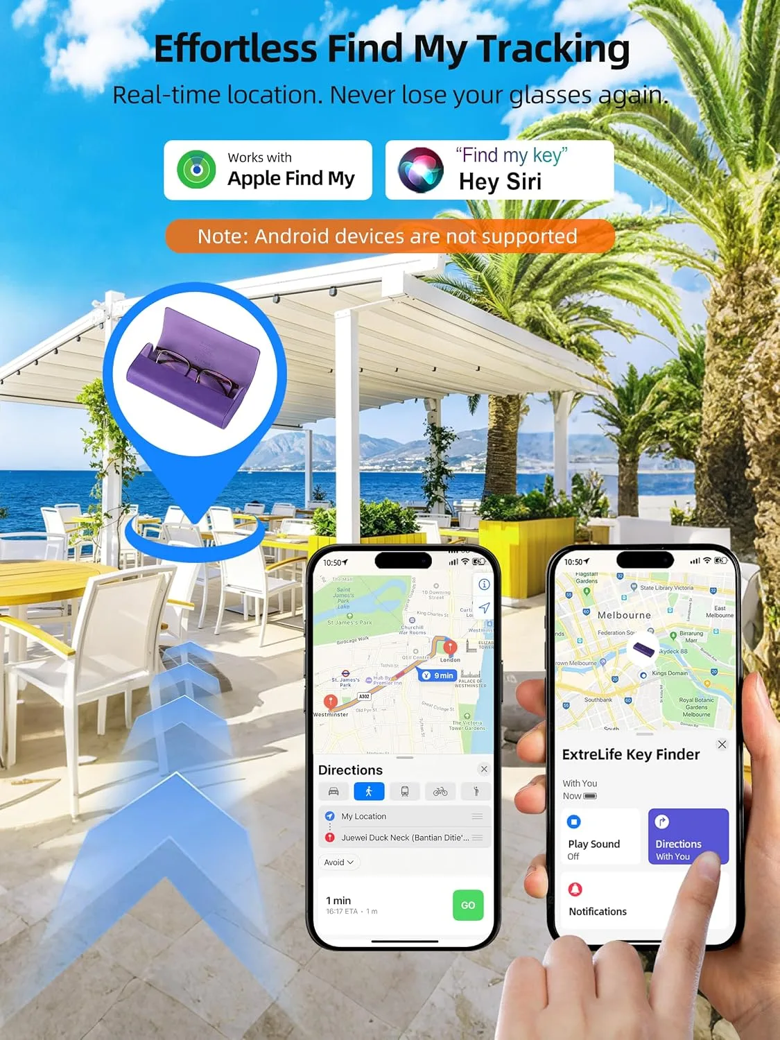 ExtreLife Smart Glasses Case, Works with Apple Find My, Rechargeable