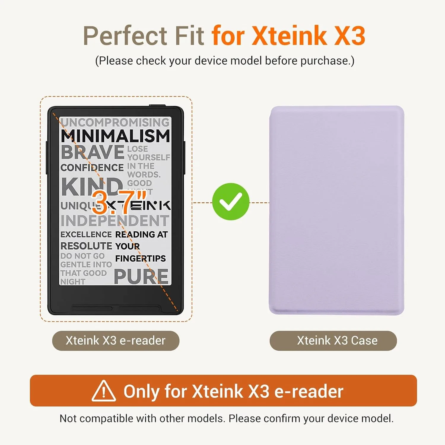 CoBak Magnetic Case for XTEINK X3 eBook Reader, 3.7" Ultra-Lightweight PU Leather Cover(Lilac Purple)