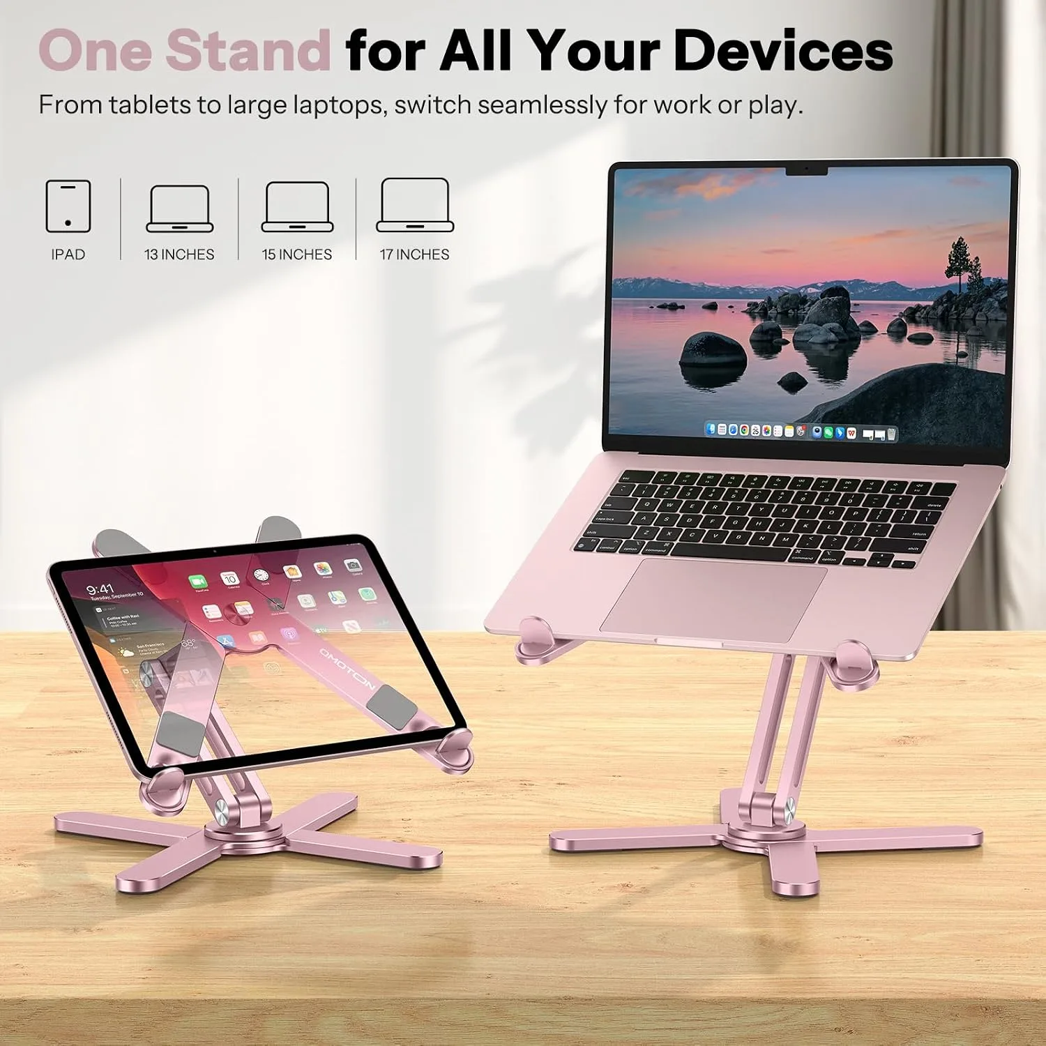 OMOTON LA10 360° Rotating Laptop Stand Riser Foldable for Desk, Pink