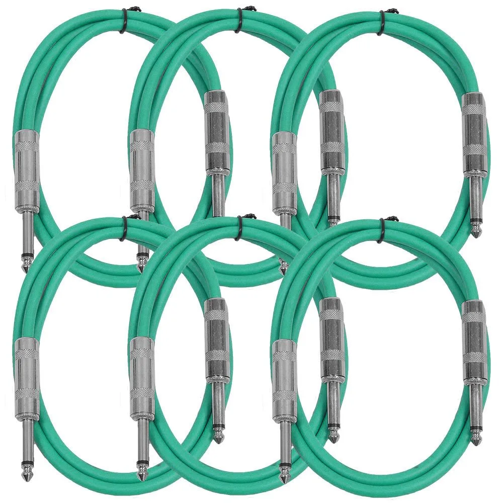 Seismic Audio SASTSX-3Green-6PK 3-Feet TS 1/4-Inch Guitar, Instrument, or Patch Cable, Green