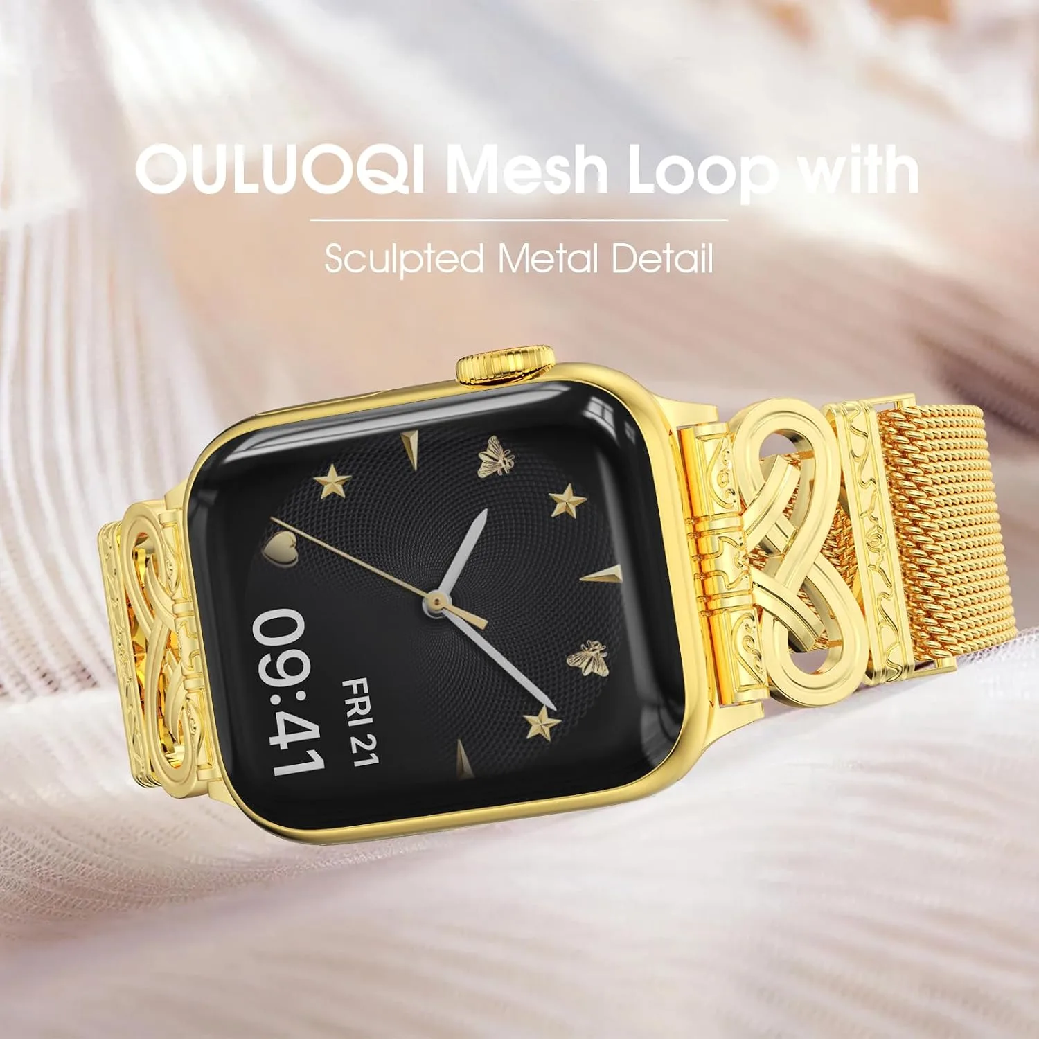 Mesh Sculpted Metal Detail Loop Compatible with Apple Watch Bands for Women