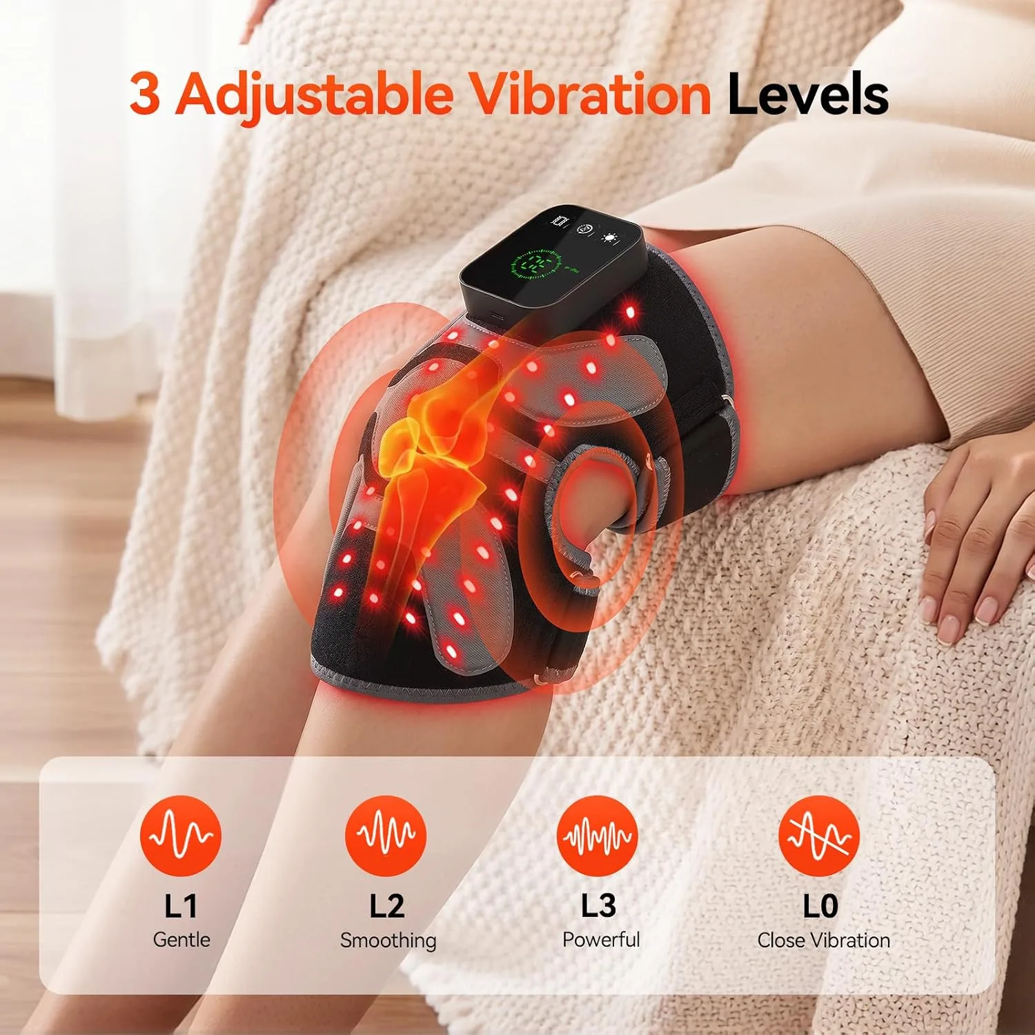Red Light Therapy Knee Massager 660nm & 850nm, Heated Vibration Knee Brace Cordless Rechargeable 5000mAh, Timer & Pulse Modes for Knee Elbow Shoulder Joint Comfort Support Device