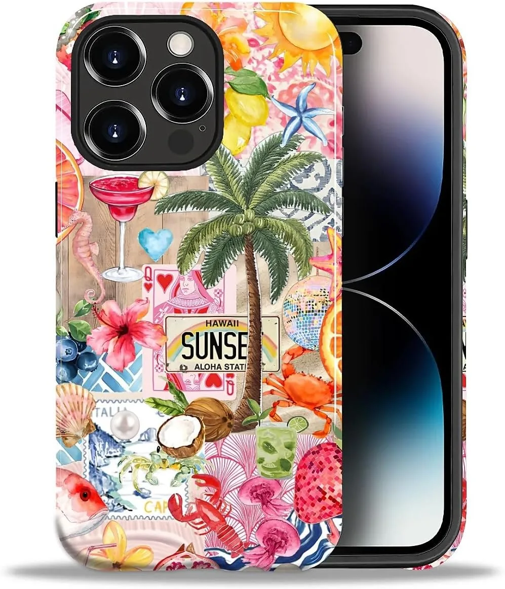 DAIZAG Case for iPhone 14 Pro,Mixed 2 Layer Design Shockproof Soft TPU Ddouble Protection Phone Case for iPhone 14 Pro-Aesthetic Summer Beach