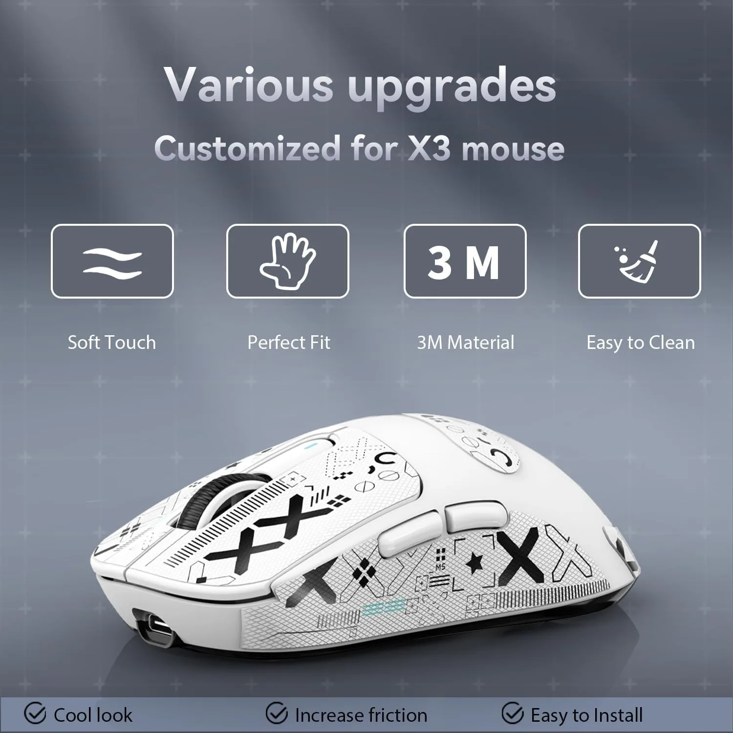 ATTACK SHARK Mouse Anti Slip Grip Tape for X3 Wireless Gaming Mouse - White