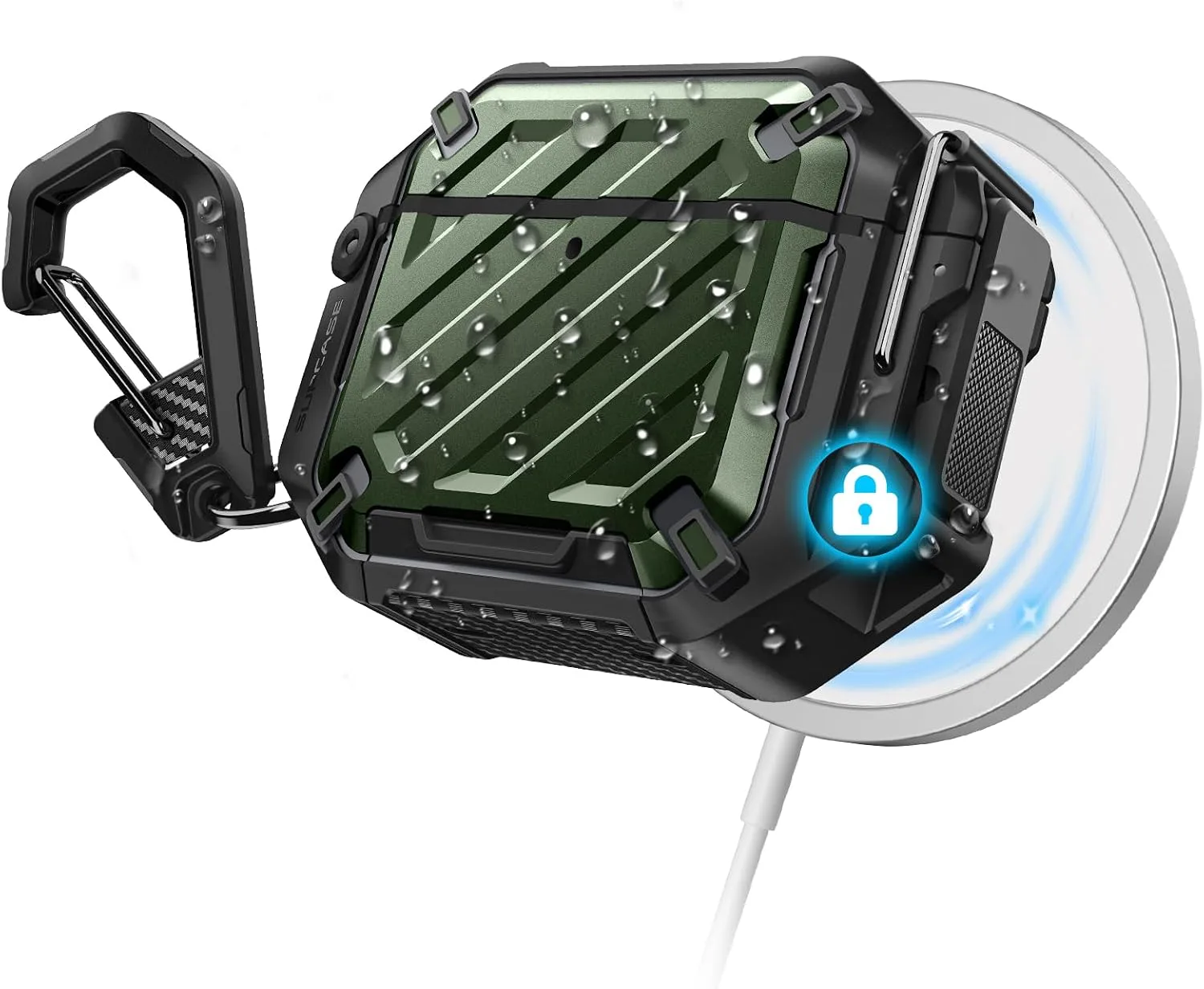 Funda SUPCASE para AirPods 5/4 con impermeabilidad IP68, cierre y mosquetón color Guldan