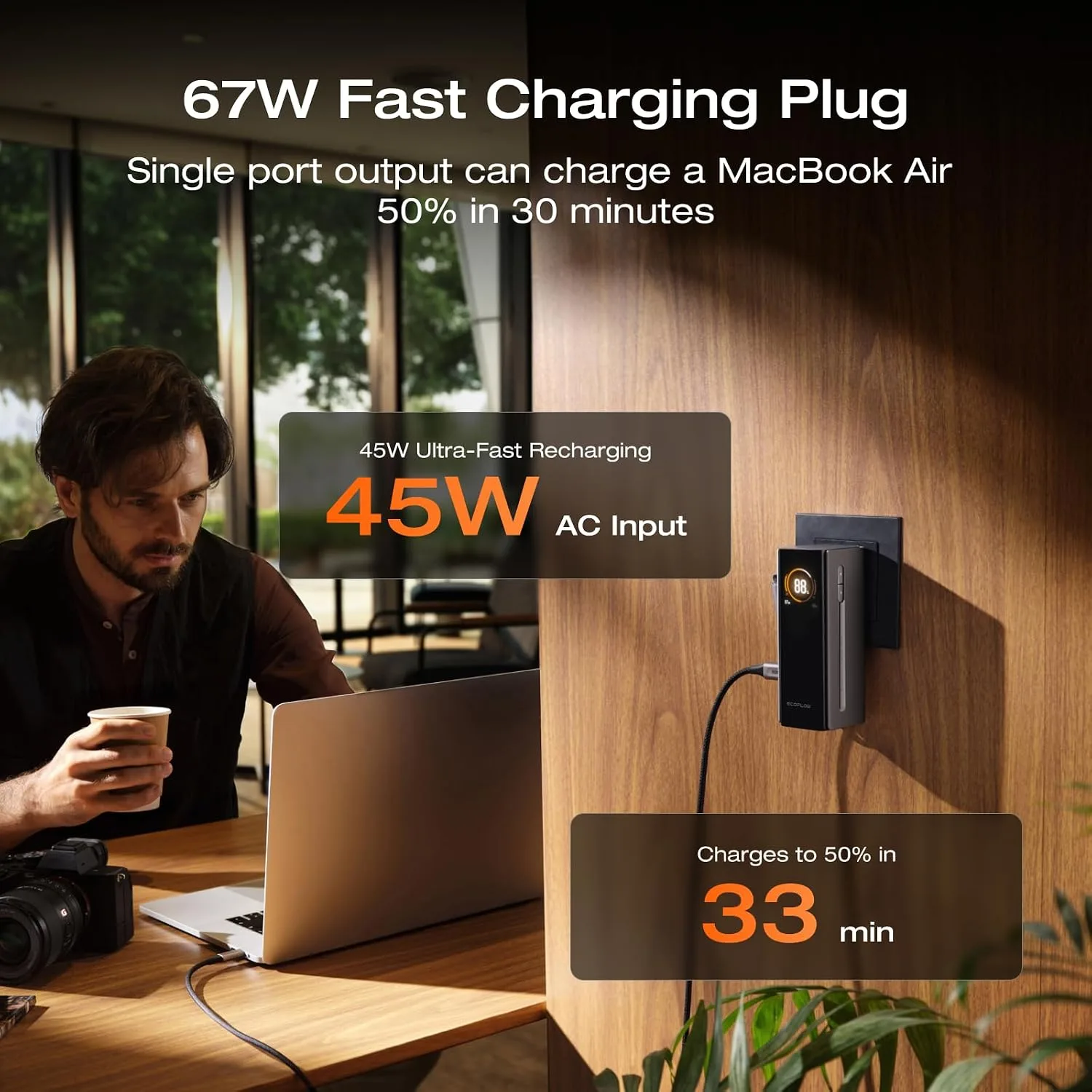 EF ECOFLOW RAPID Pro Power Bank with 67W Wall Plug, 10,000mAh 3-in-1 Portable Charger with Built-in USB-C Cable, 45W Fast Recharging, Travel Essentials for iPhone 17/16 Series, Galaxy, Laptops, and More