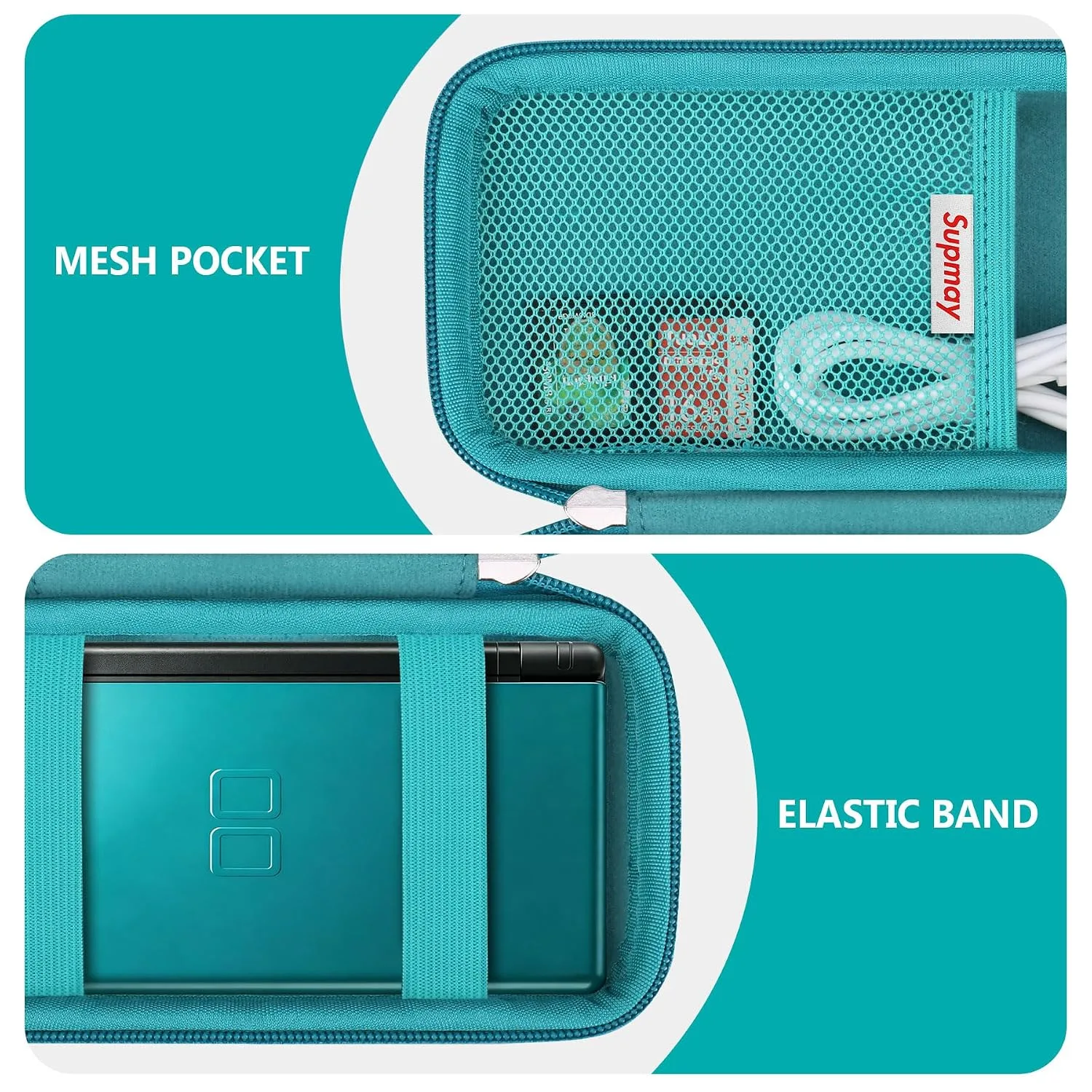 Supmay Hard Carrying Case Compatible with Nintendo DS Lite NDSL, Gameboy Advance Games Storage Holder Travel Bag with Mesh Pocket for USB Charging Cable, Stylus, Earphones, Game Cartridge, Green