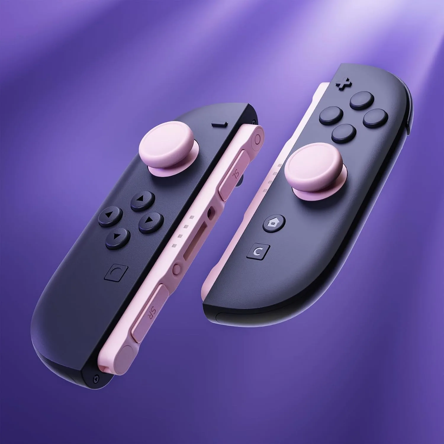 eXtremeRate Replacement 3D Joystick & Thumb Grips & Side Rail Shell Buttons for Nintendo Switch 2 JoyCon, Console Rail Stickers Left Right Analog Thumbsticks Caps for Switch 2 - Cherry Blossoms Pink
