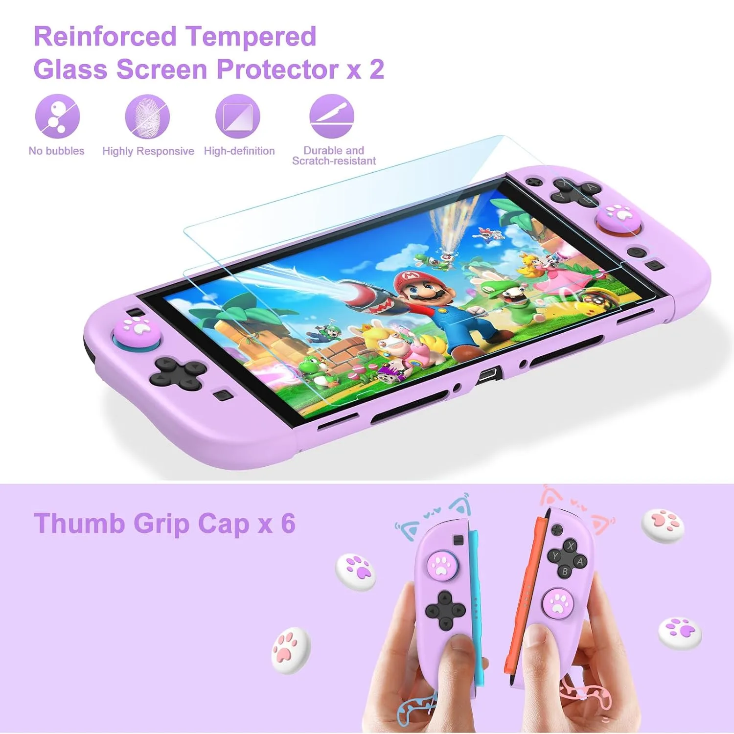 Younik Switch 2 Accessories Bundle, 15 in 1 Purple Switch 2 Accessories Kit for Girls Include Switch 2 Carrying Case, Shoulder Strap, Wrist Strap & Stickers, Protective Case for Switch Console & J-Con