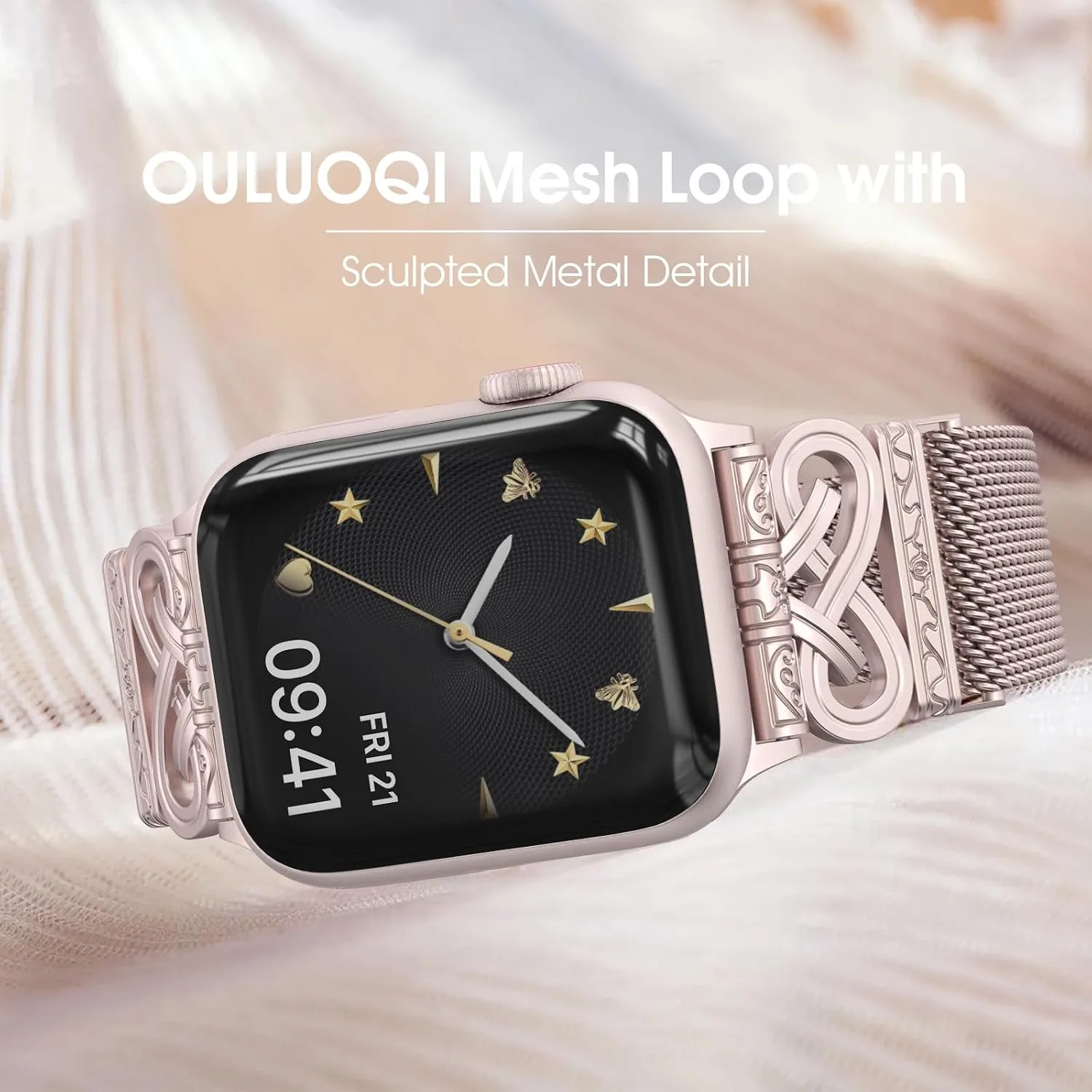 Mesh Sculpted Metal Detail Loop Compatible with Apple Watch Bands for Women