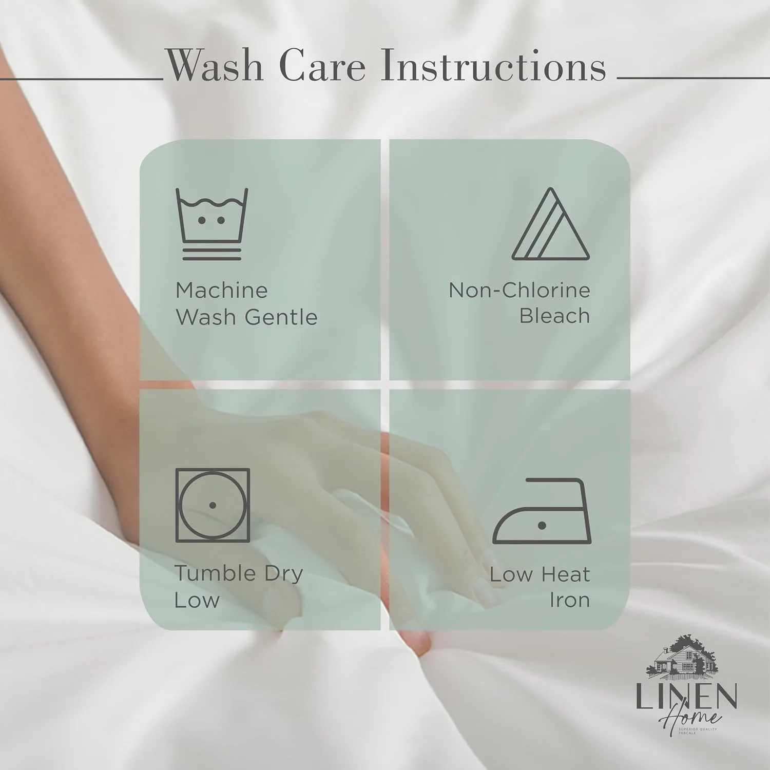 Linen Home 100% Cotton Percale King Sheets, 4Pc Cooling Set - Frosty Green