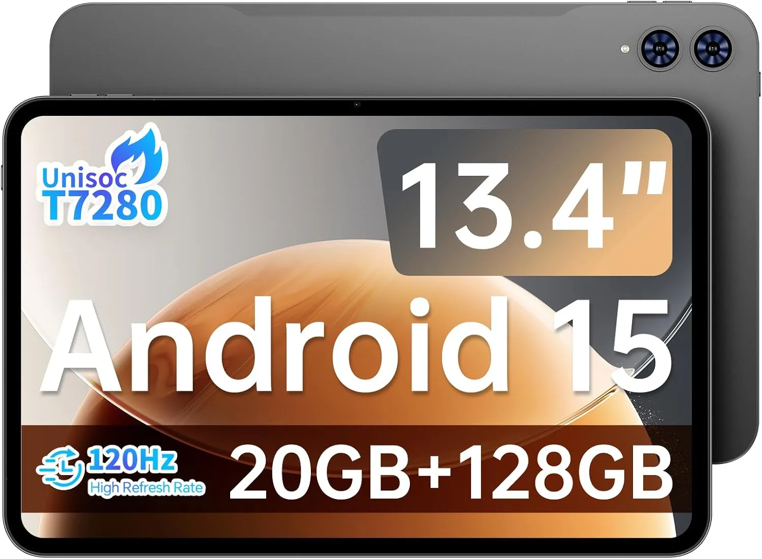 TECLAST 13.4 inch Android 15 T65 Tablet, 20GB+128GB, 120Hz 1920x1200 IPS Display, 2.2Ghz Octa-Core Processor, 8H Battery, Wi-Fi+4G LTE, GPS, 3.5mm Headphone Jack for Music Lovers