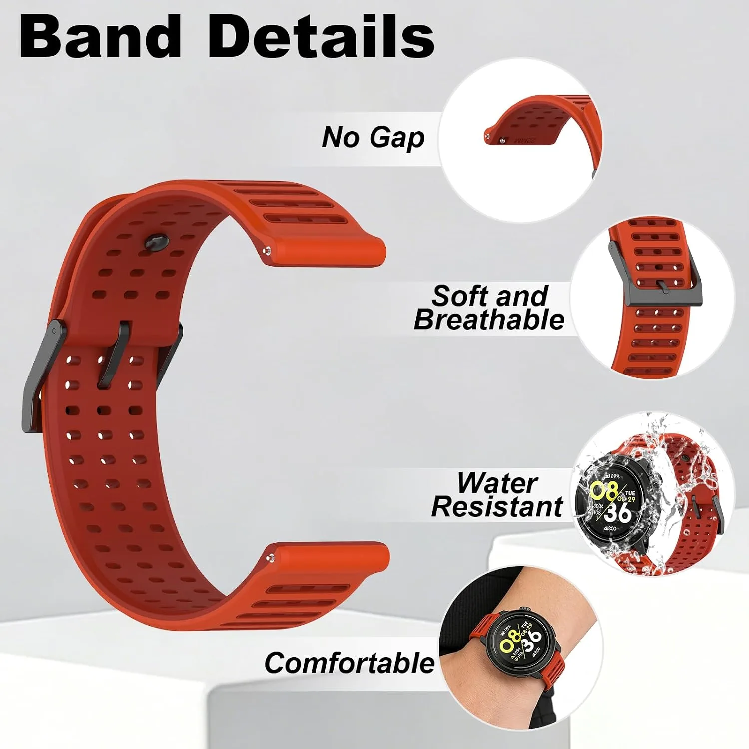 Silicone Replacement Bands Compatible with COROS PACE 3/4/Pro, COROS APEX PRO/2 Pro/APEX 46 MM/4 42MM, Soft & Breathable Smartwatch Straps for Women and Men