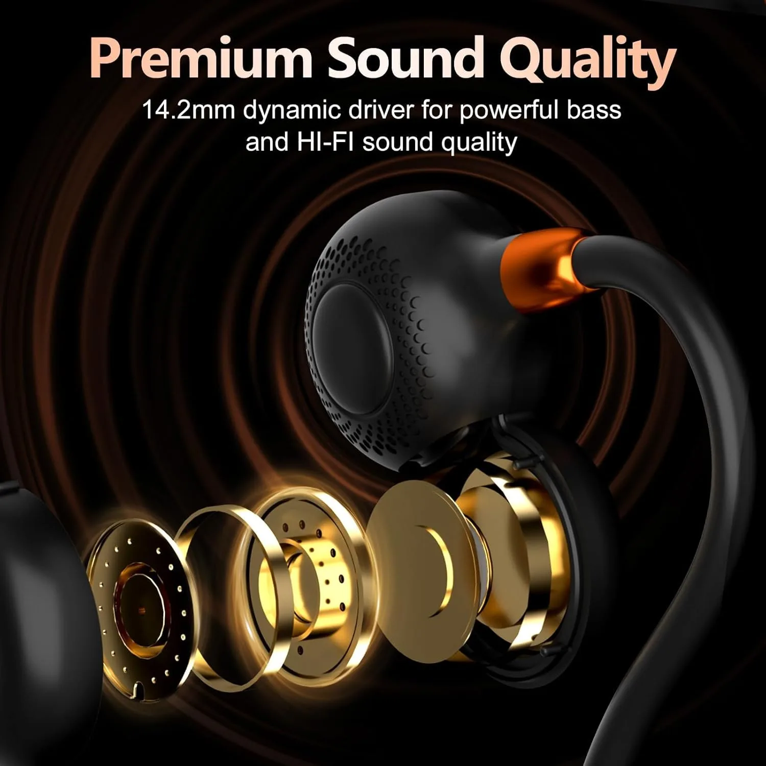 Ortizan Open Ear Headphones, Bluetooth 5.3 Wireless Air Conduction Headphones Sport Earbuds, Premium Sound, IPX6 Waterproof, Clear Call, 19g Lightweight Earphones for Running Cycling Workouts (Black)