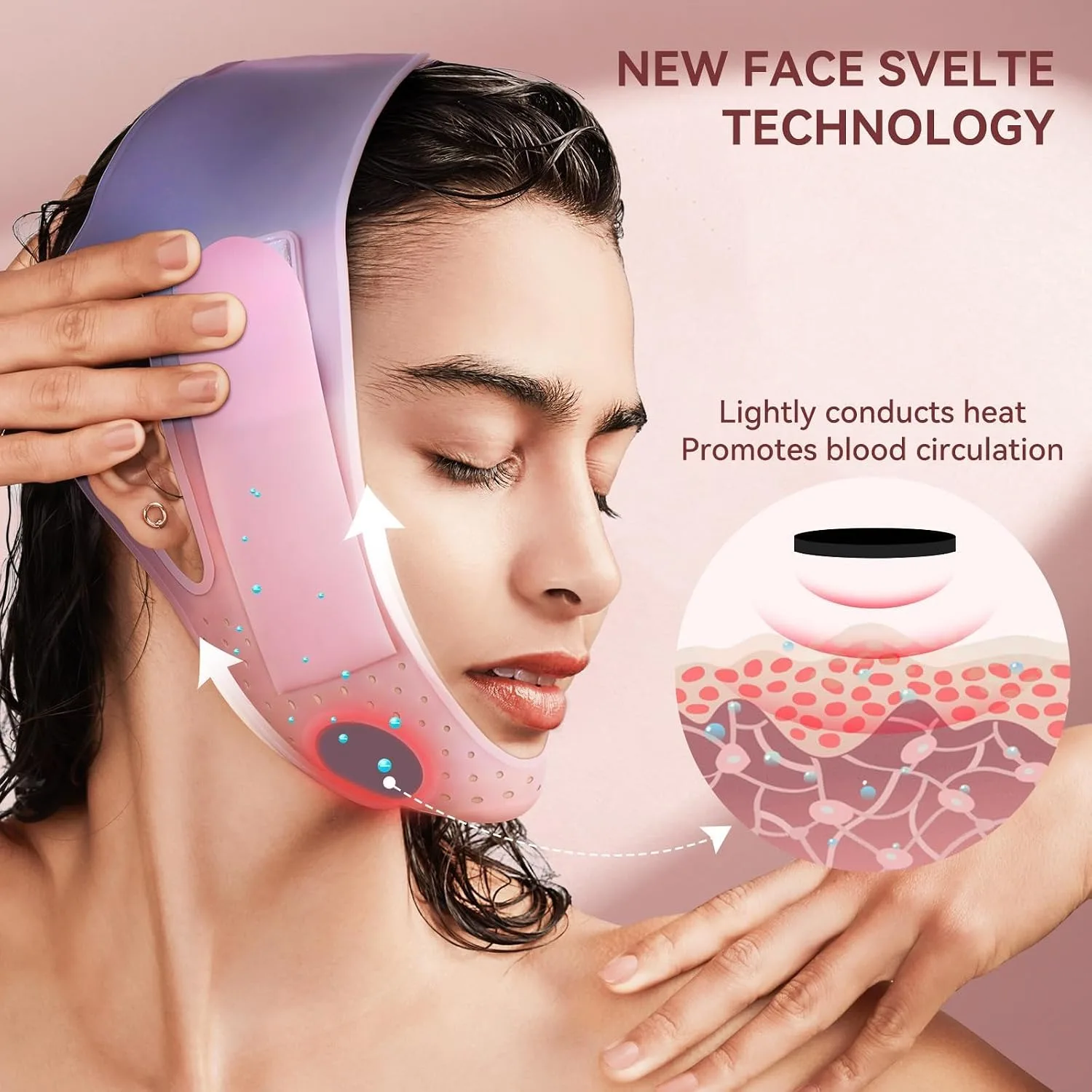 JUSRON V-Line Mask Chin Up Mask Face Strap, chin lifting mask (Pink)