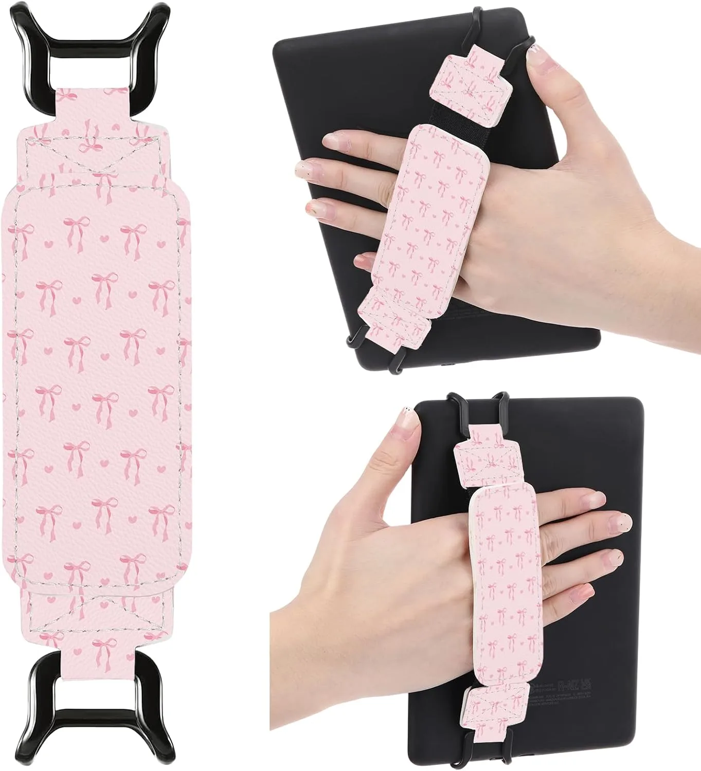 Finger Grip Holder for Kindle - Hand Strap for 6-7.5" Paperwhite 12th/11th Generation/Kobo/Lenovo/Sony Ereaders E-Book Tablet Colorsoft Lightweight Secure Pink Bow Accessories for Reading