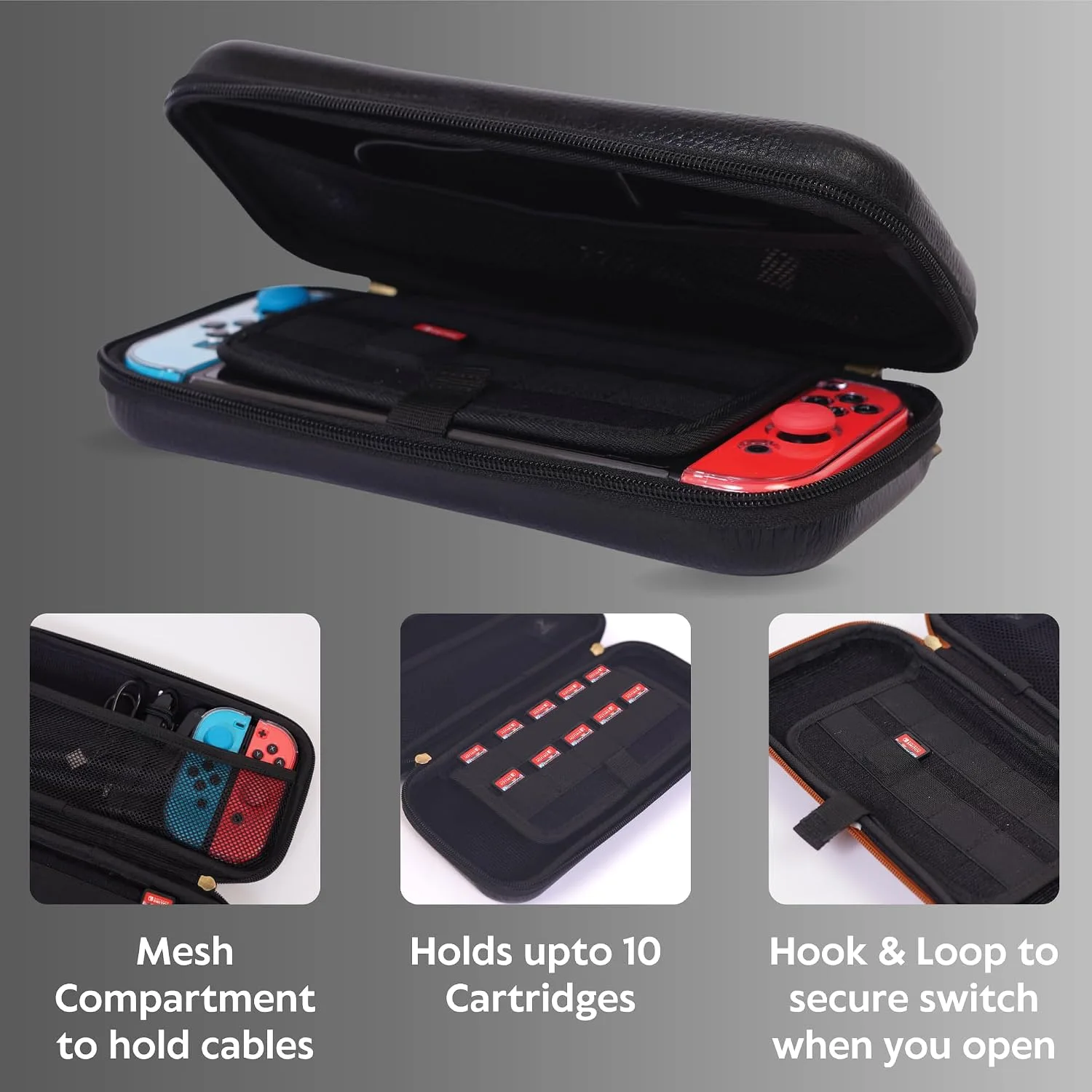 DreamController Limited Edition Genuine Leather Hard Shell Travel Case for Nintendo Switch with 10 Gamecard Slot with Back Protective Dockable Case, 2 Cover, 4 Thumbstick Cap & Screen Protector