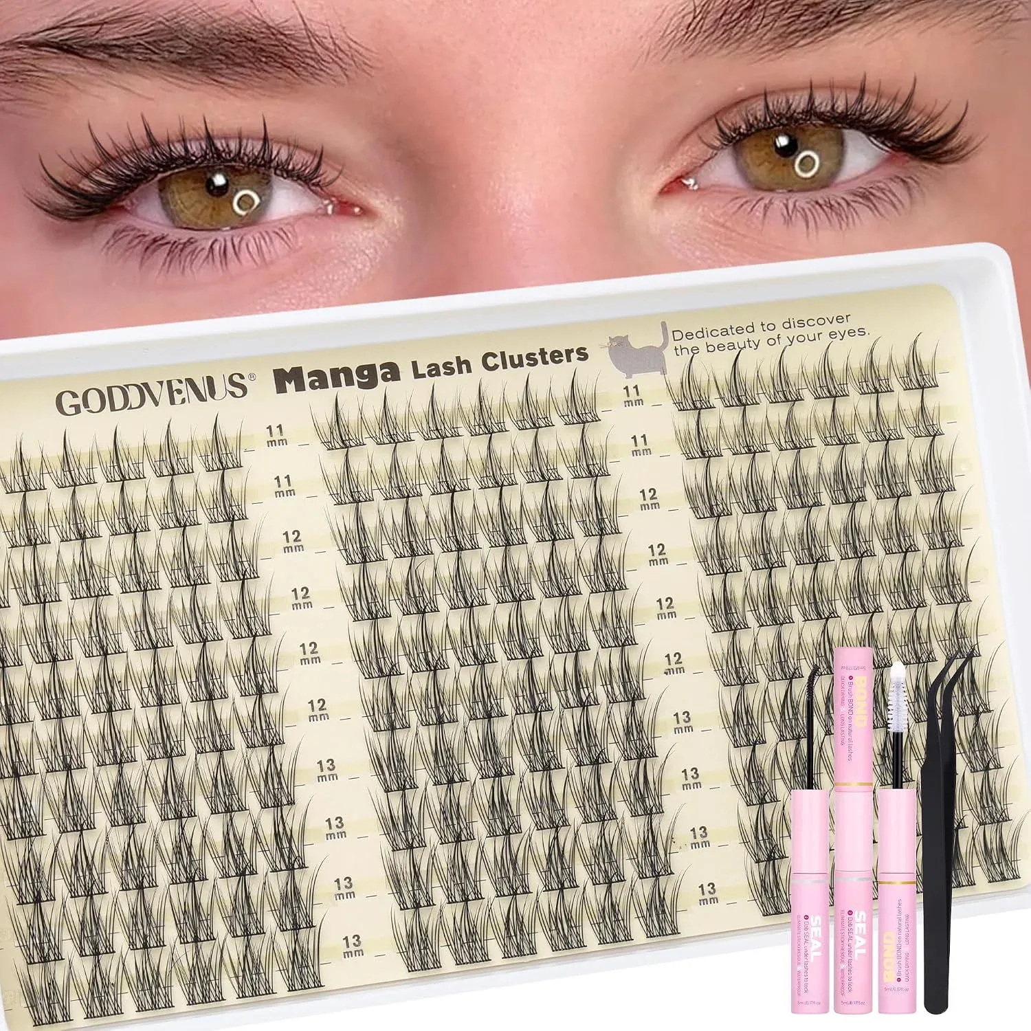 Kit de pestañas en racimos Goddvenus Wispy C Curl con pinzas