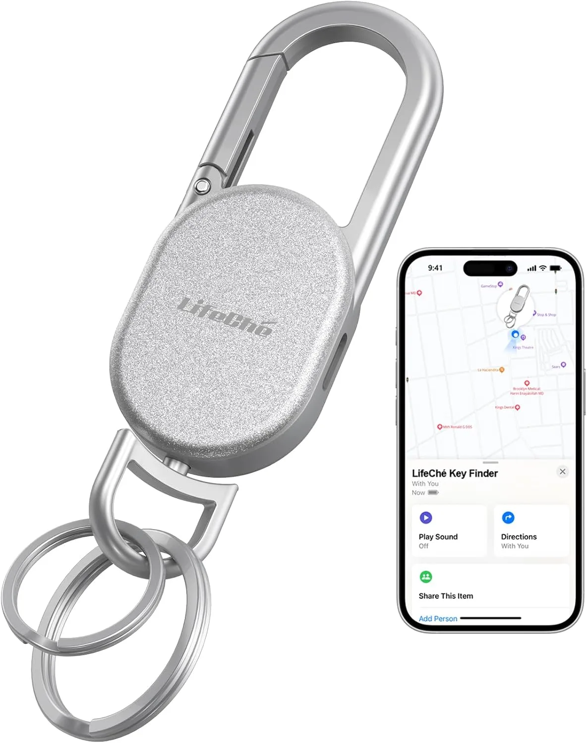Find My Key Finder, Stainless Steel Keychain, Rechargeable Tracker