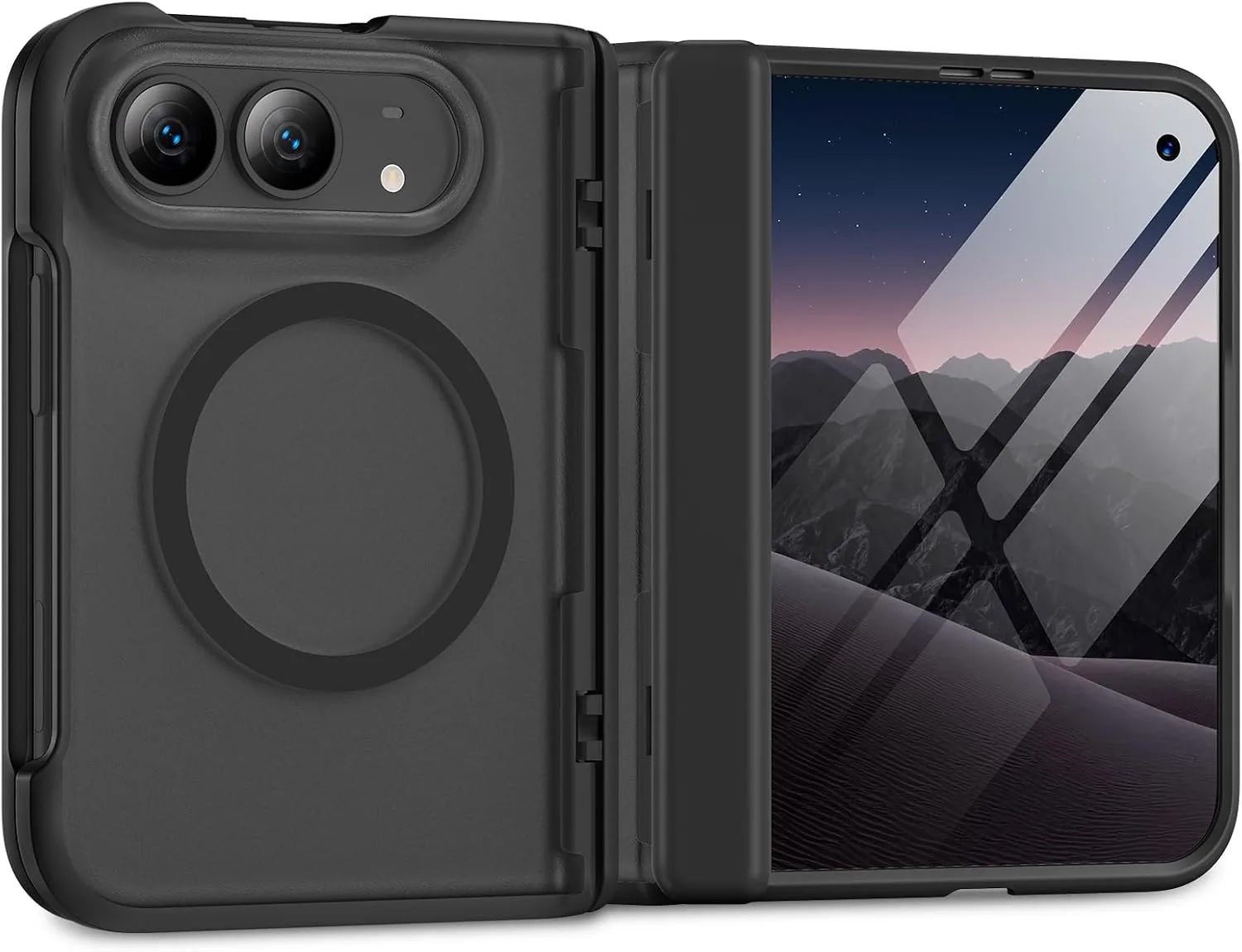 Funda para iPhone Caka Duo con protección de bisagra y MagSafe negra