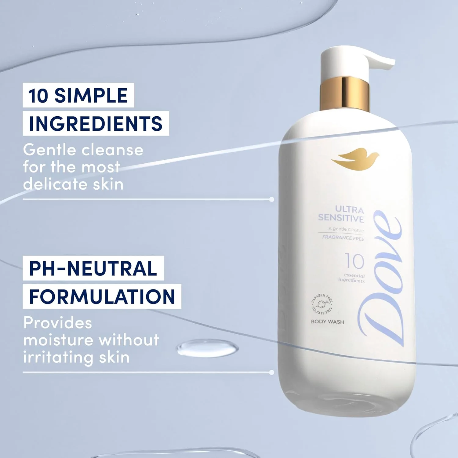 Dove Ultra Sensitive Serum Body Wash Fragrance Free 10 Ingredients, 18.5 oz