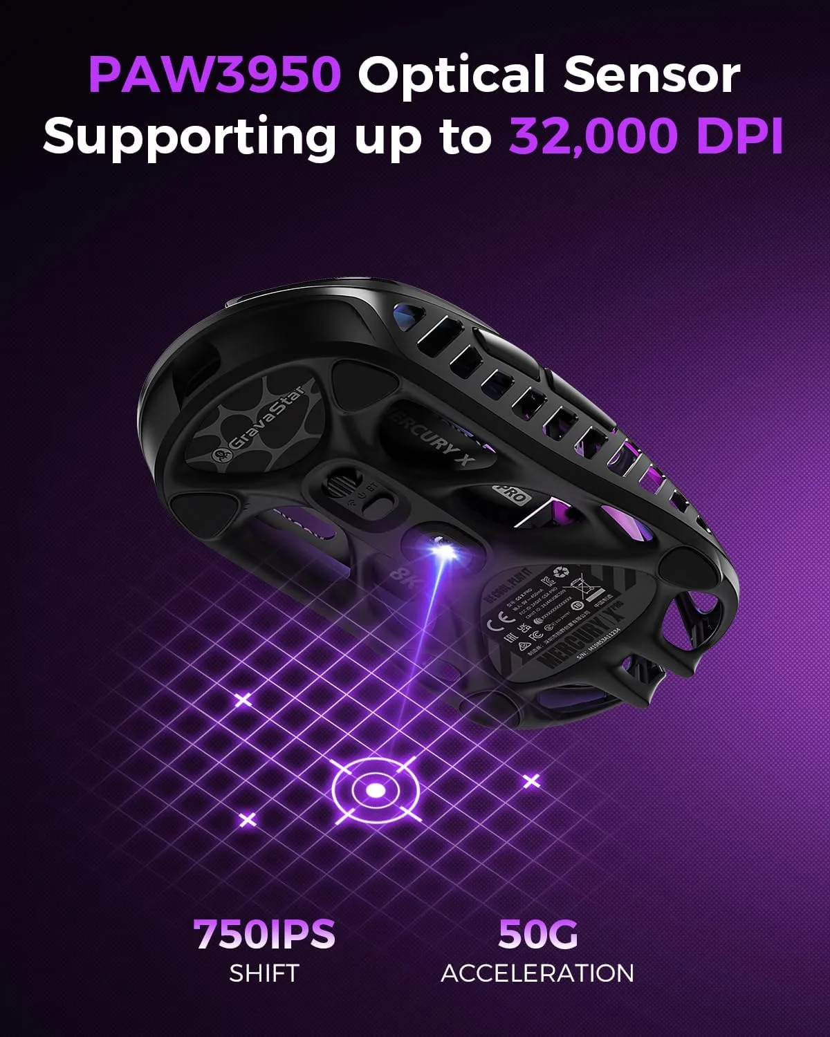 GravaStar Mercury X Pro Wireless Gaming Mouse with 8K Dongle, 32,000 DPI