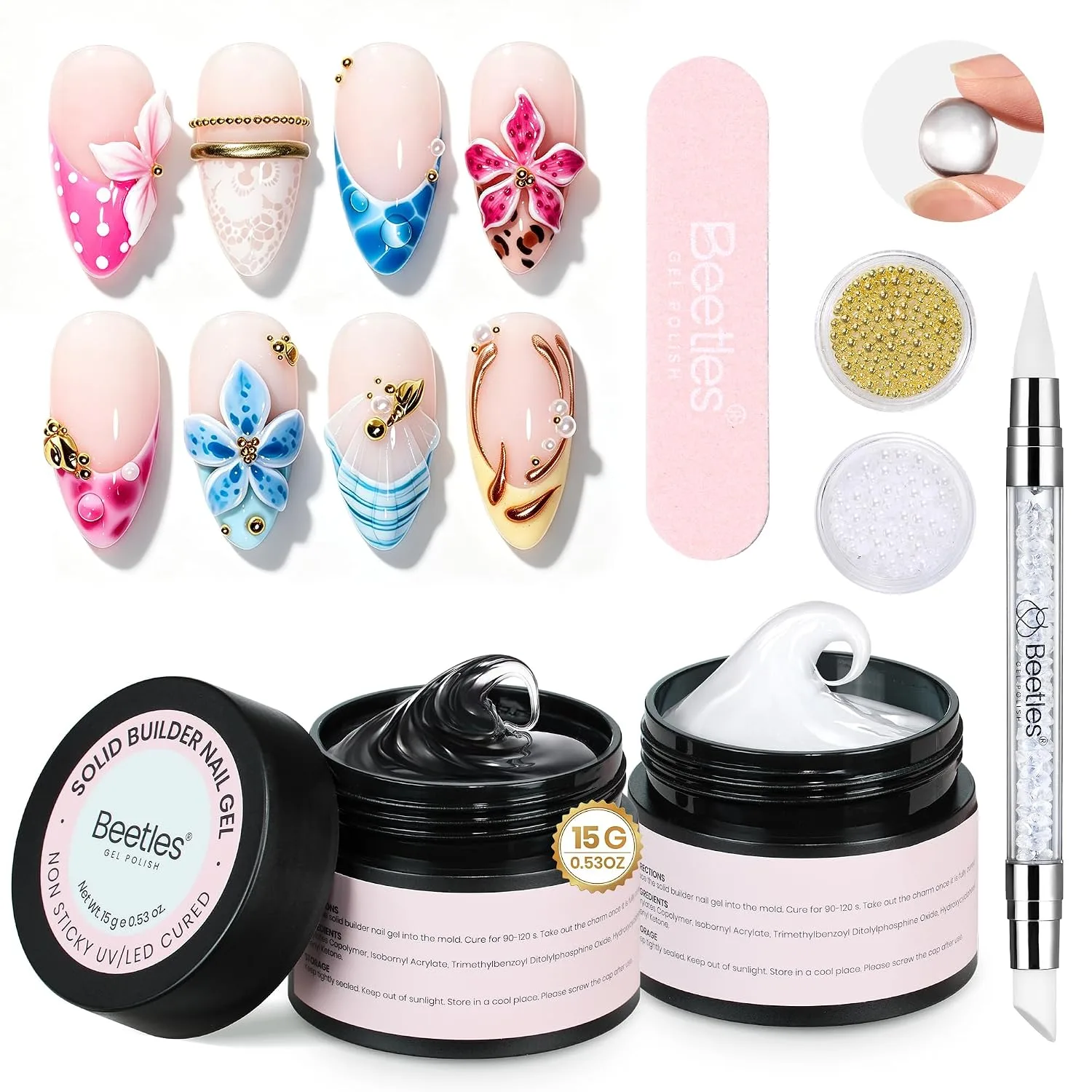 Gel para uñas Beetles 3D Sculpting Gel Clear & White 30g 2 unidades