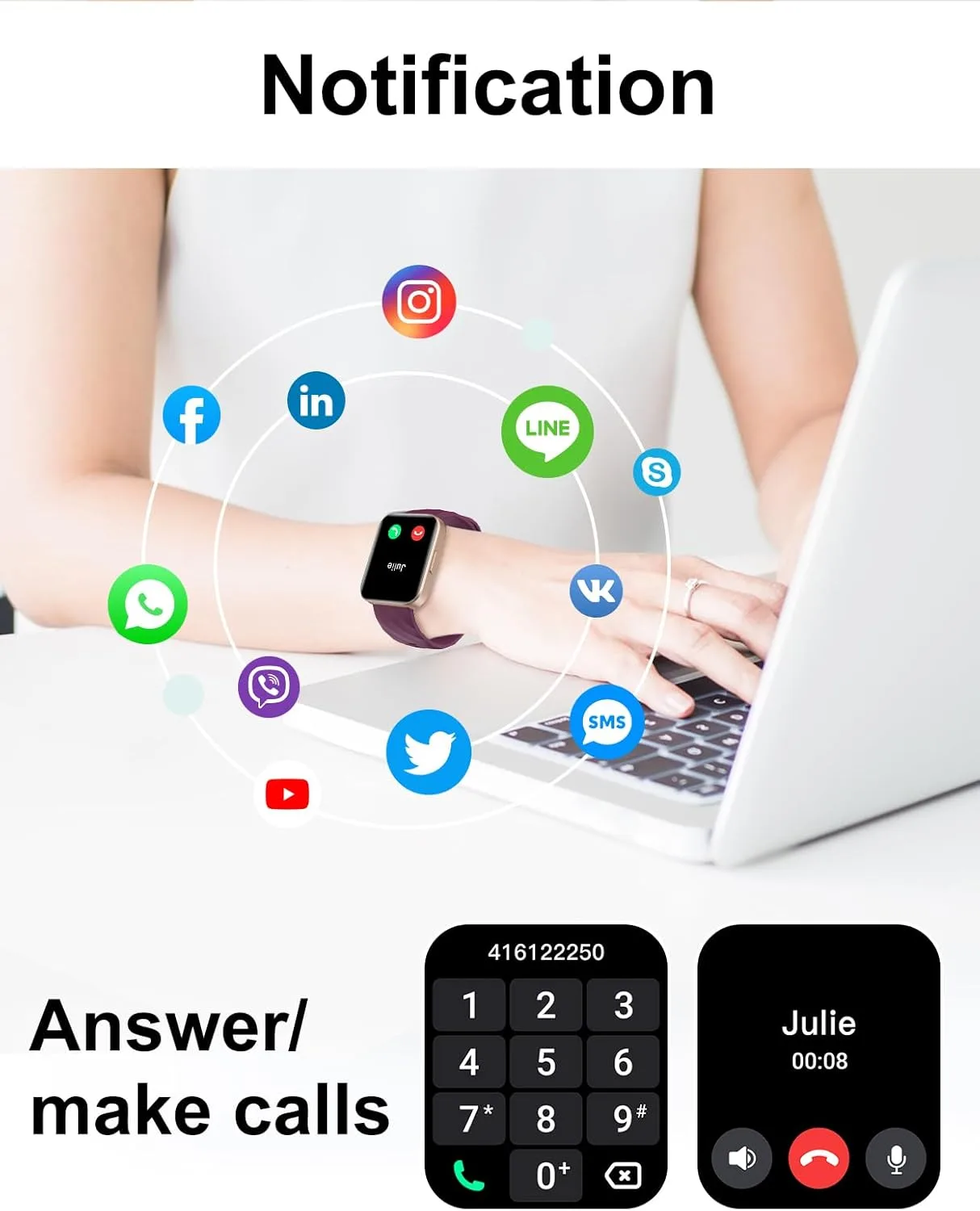 Smart Watch for Women, Answer/Make Calls, for iPhone/Android Phone Purple