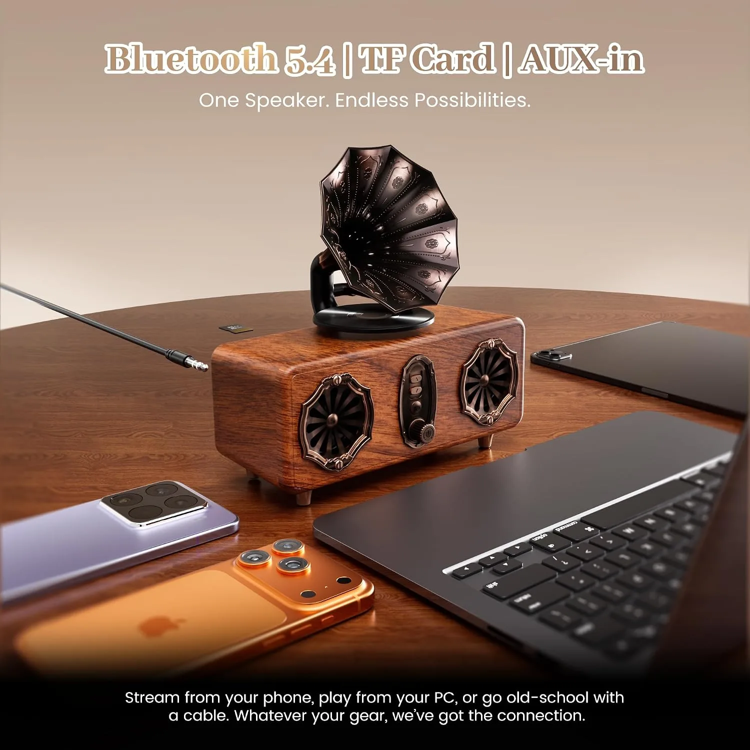 Retro Bluetooth Speaker with FM Radio & Dual-Speaker Design