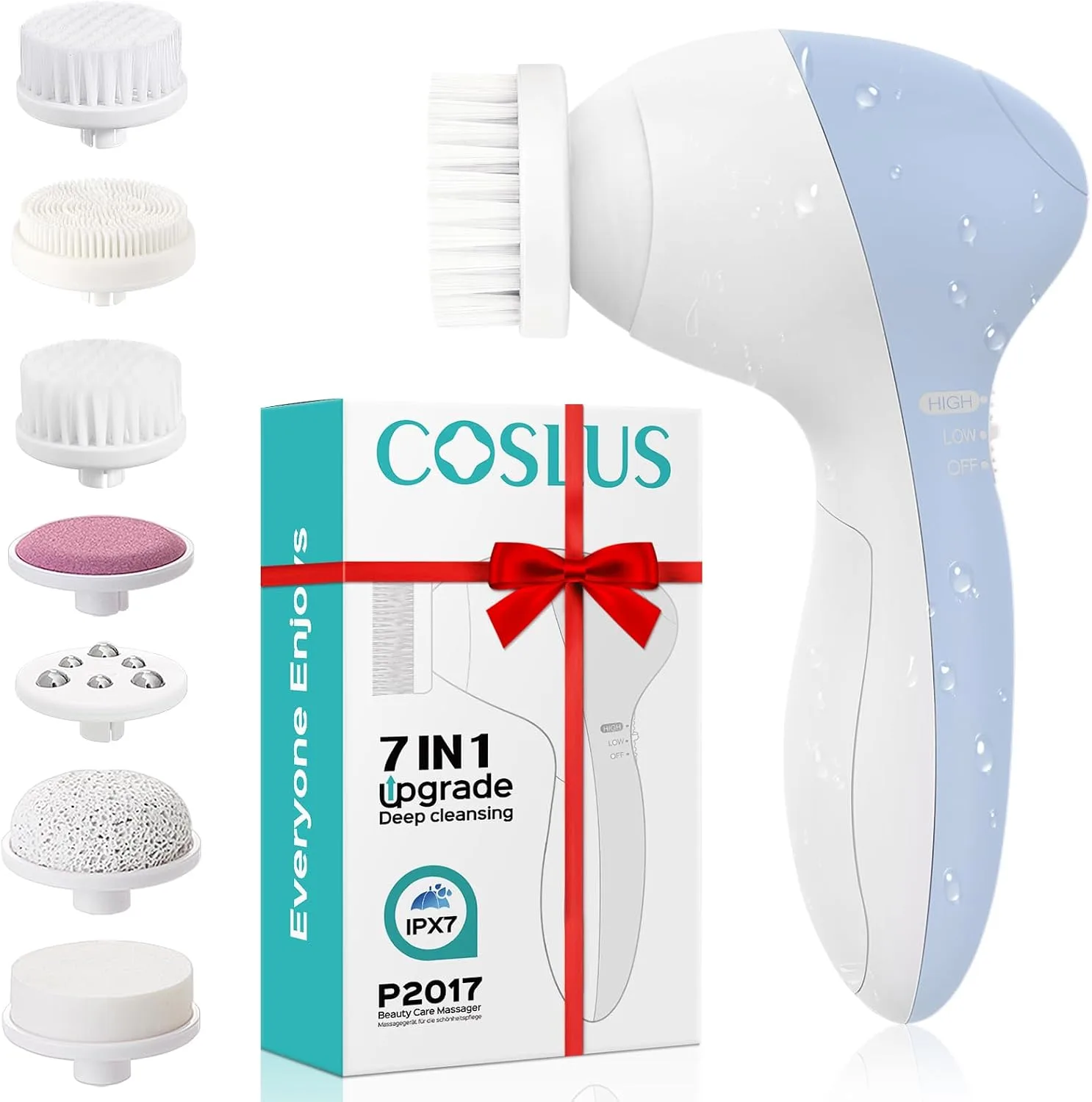 COSLUS Facial Cleansing Brush Face Scrubber, Upgrade Set, Blue