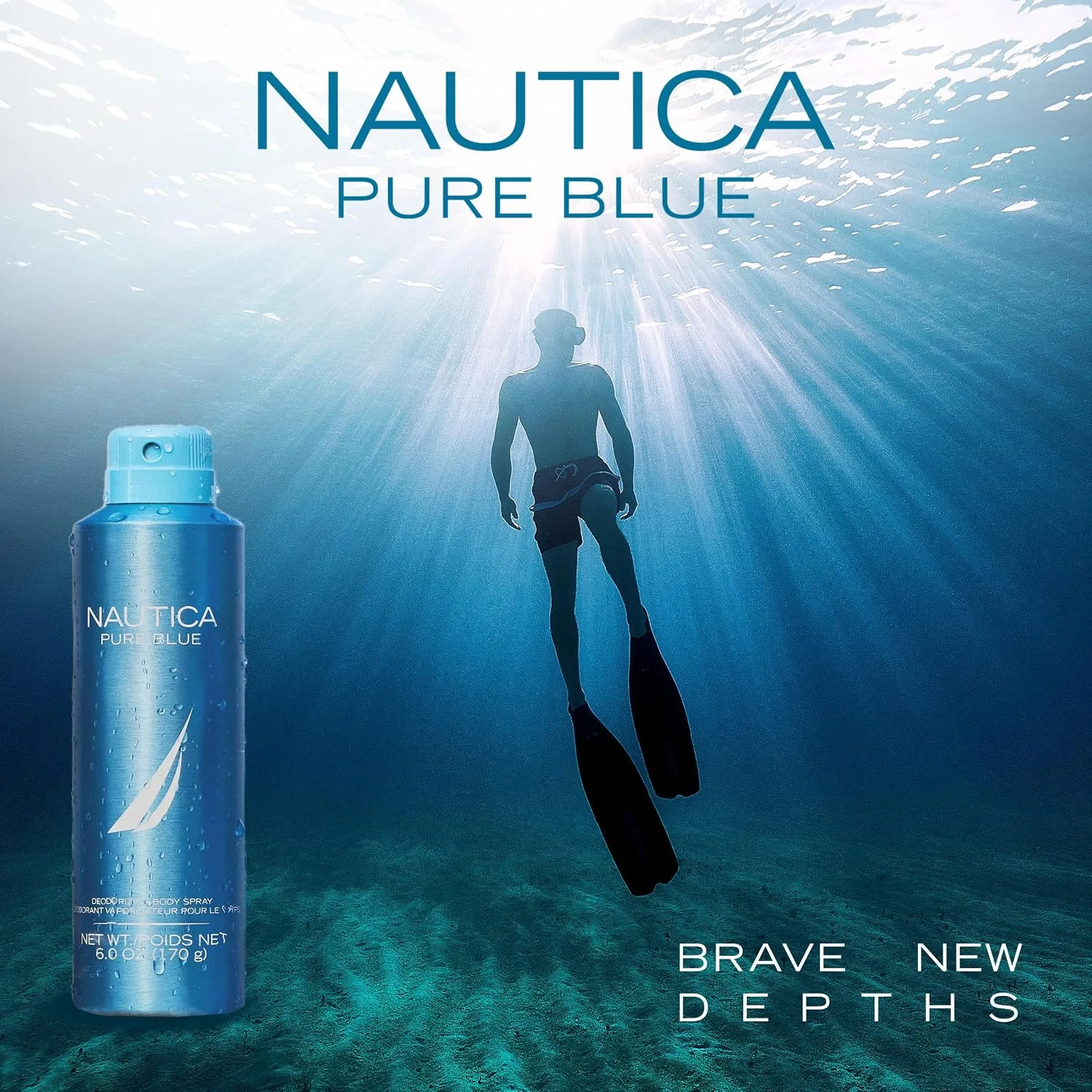 Nautica Pure Blue Deo Body Spray 6 fl oz (Pack of 1), Notes of Eucalyptus, Leather, and Vanilla, Men's Fragrance, Long Lasting, Everyday Fragrance