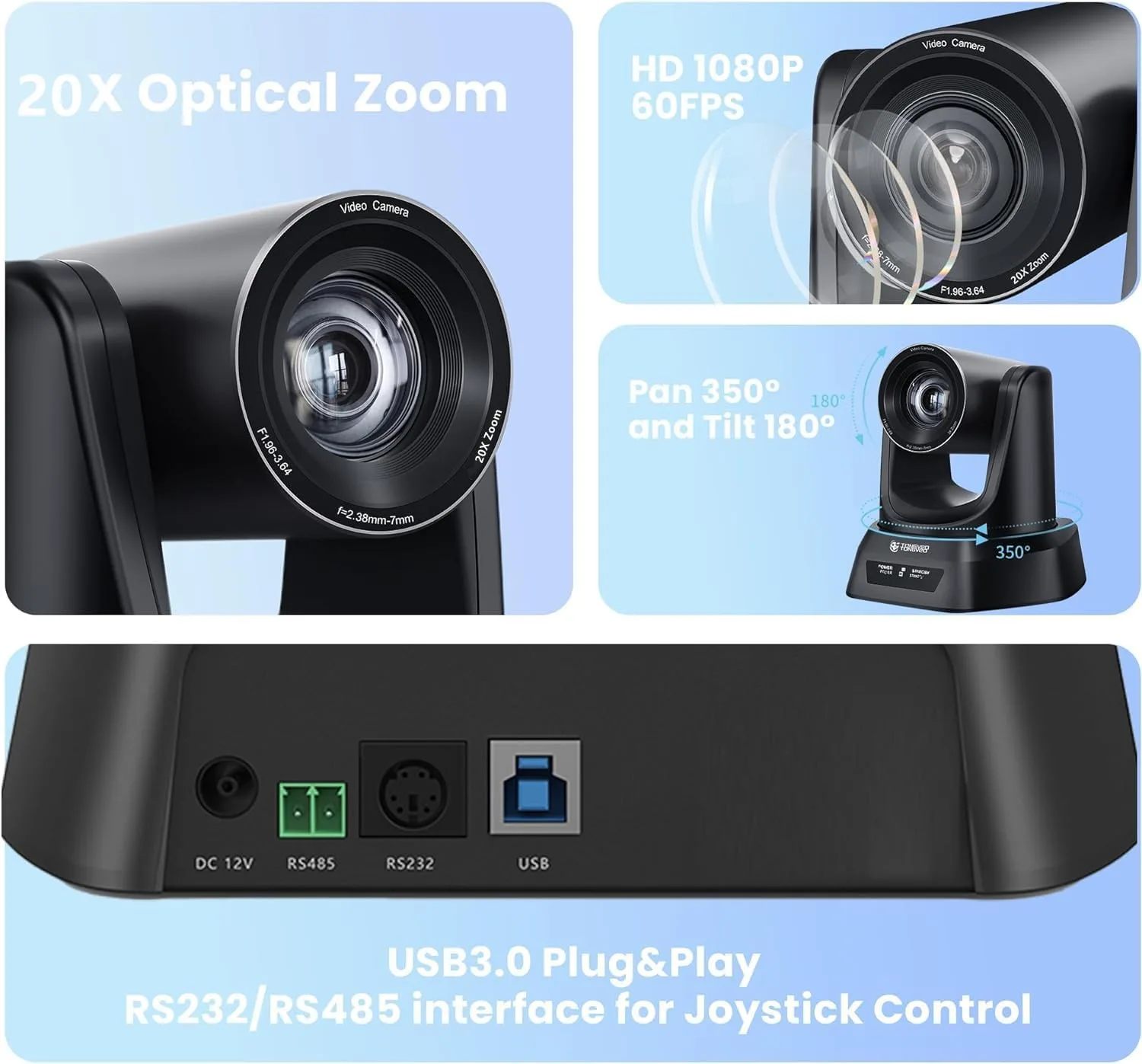 TONGVEO AI Wireless PTZ Camera System with Auto Tracking 5.8GHz 1080P 60fps Conference Camera with 3X Optical Zoom