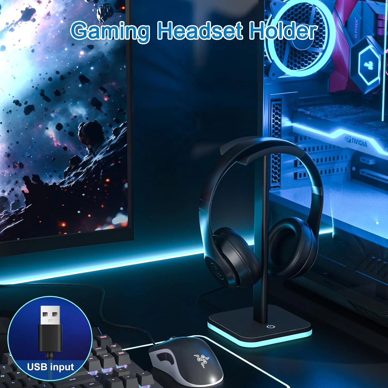 Headphone Stand for Desk - Headset Stand Headphone Holder (RGB-Black)
