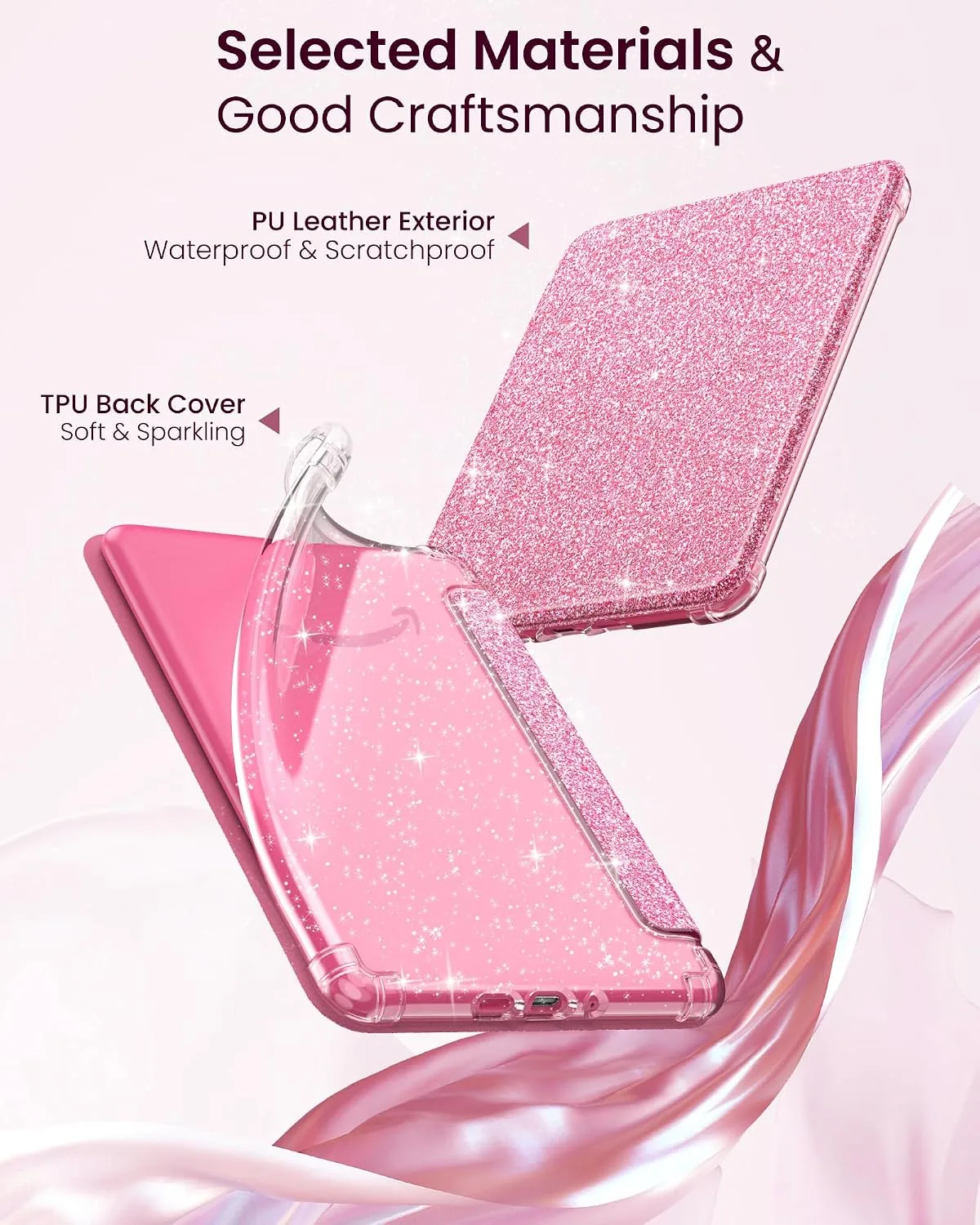 MoKo Case for 7" Kindle Paperwhite 12th Gen & Colorsoft 2024, Glitter Pink